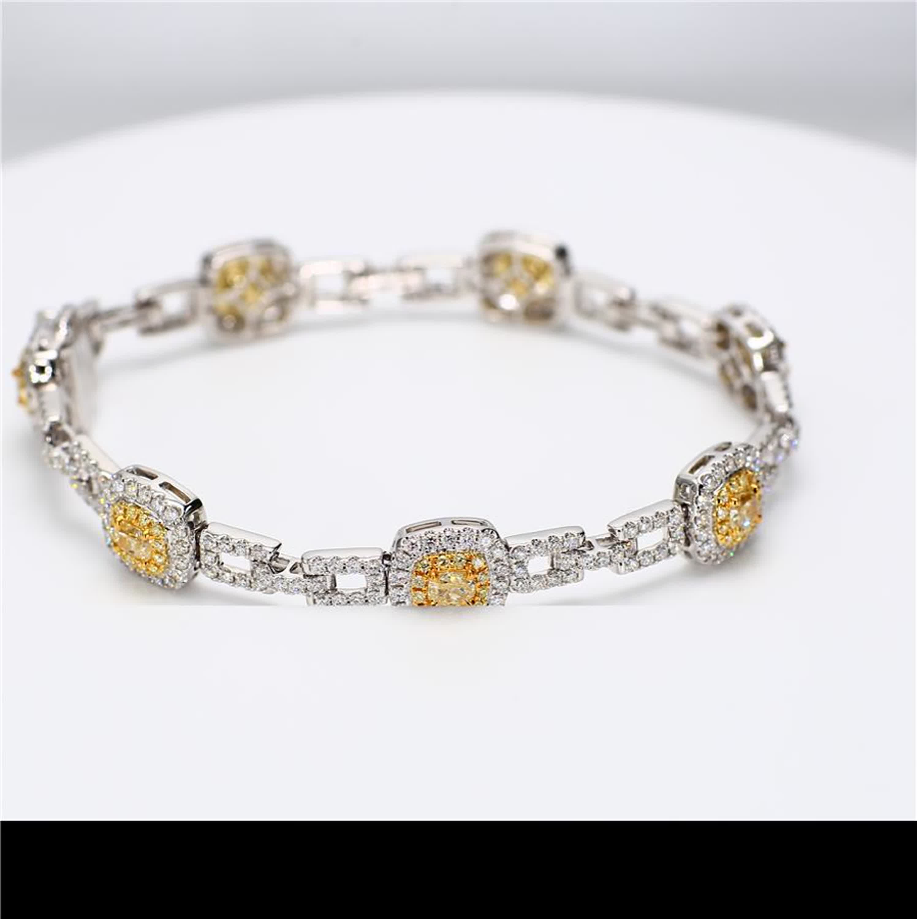 Natural Yellow Cushion and White Diamond 5.08 Carat TW Gold Bracelet