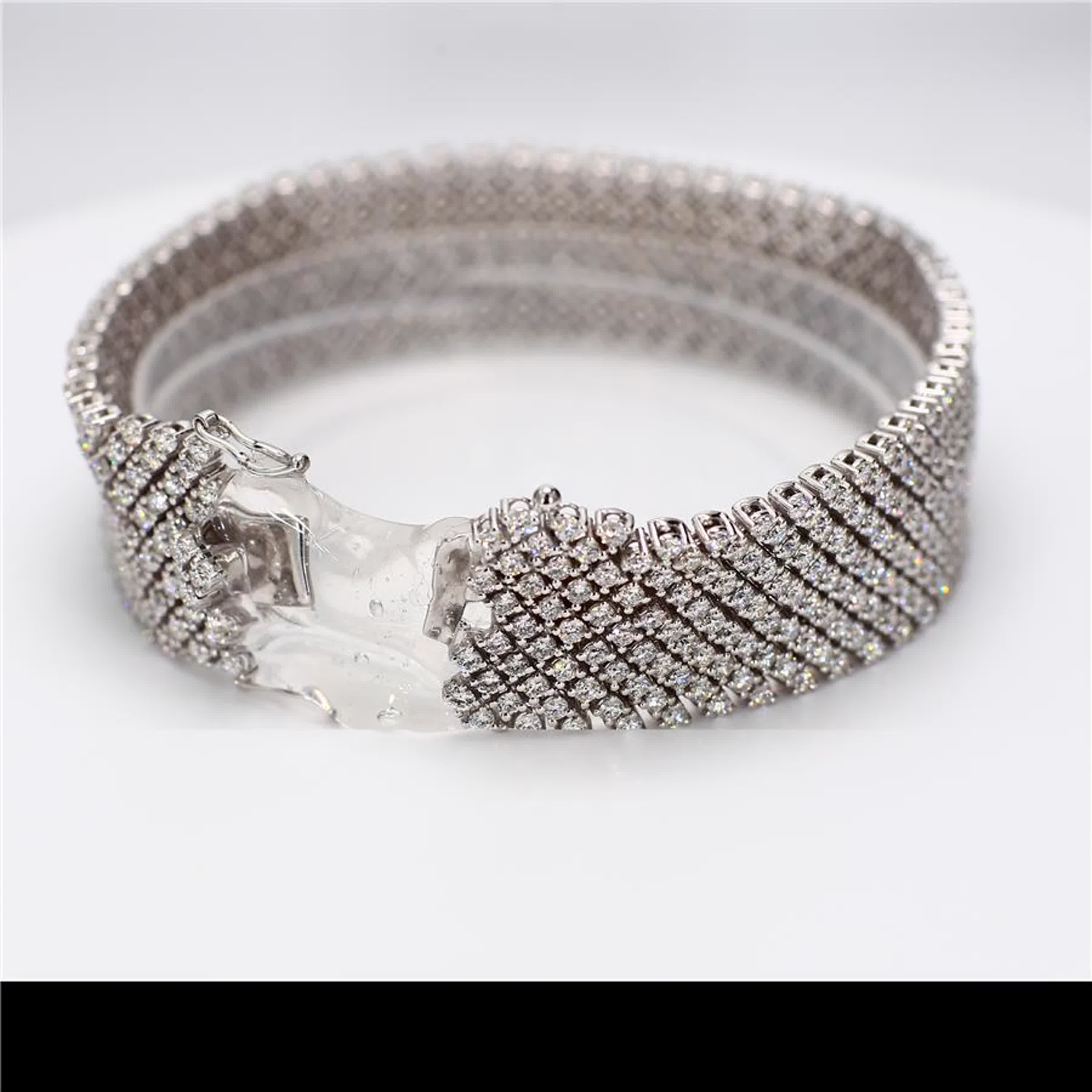 Natural White Round Diamond 15.00 Carat TW White Gold Bracelet