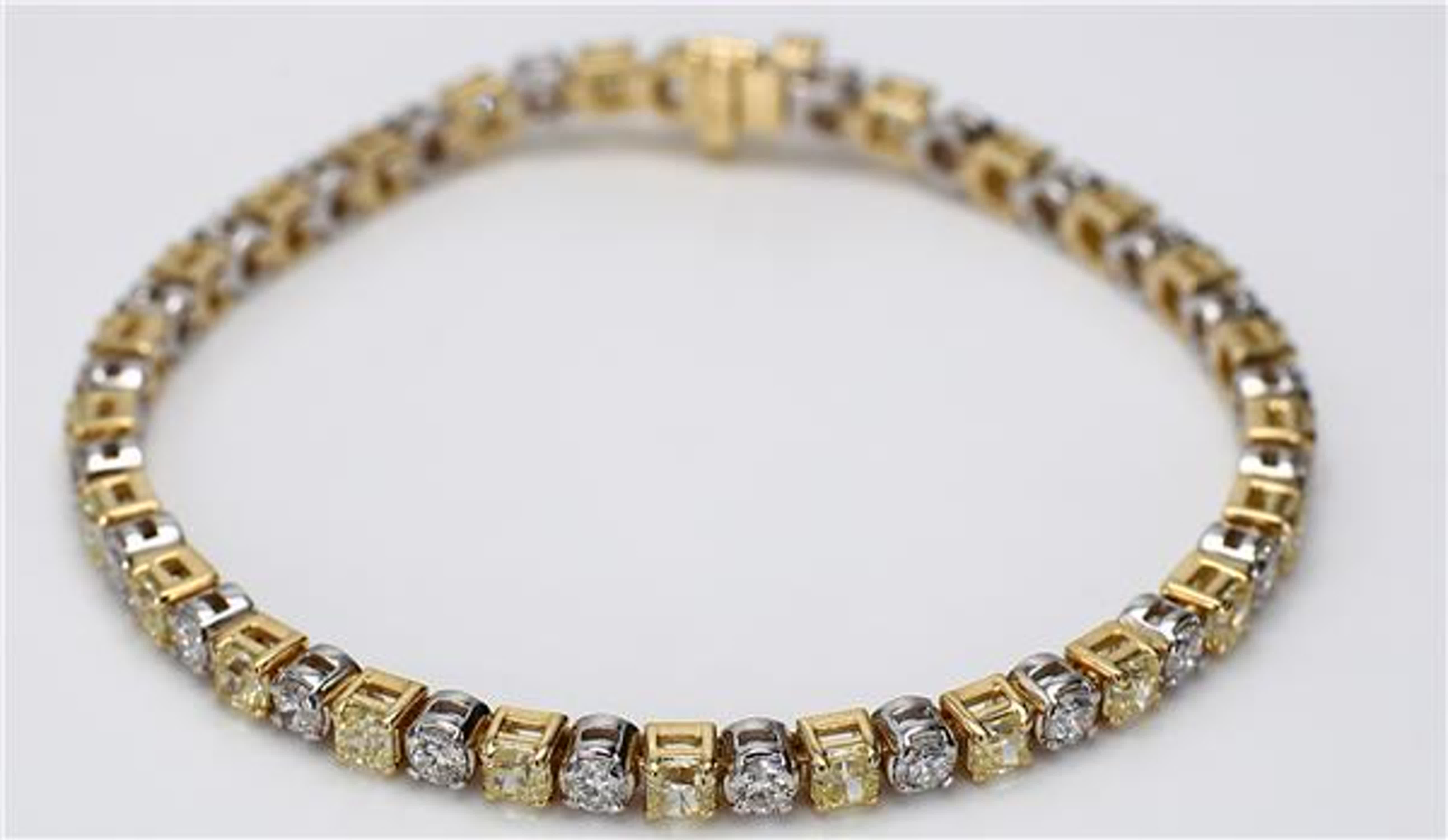 Natural Yellow Radiant and White Diamond 6.92 Carat TW Gold Bracelet