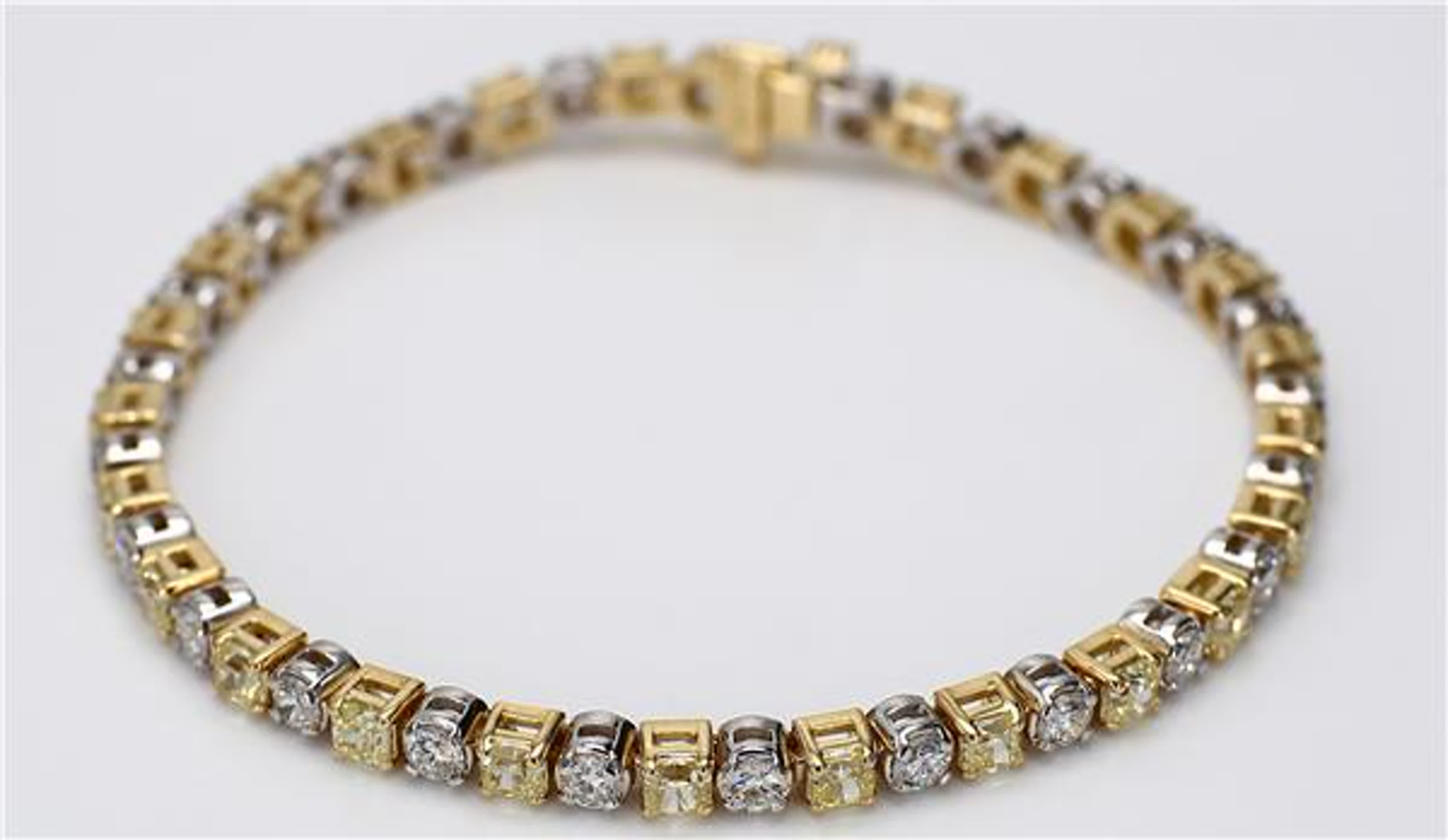 Natural Yellow Radiant and White Diamond 6.92 Carat TW Gold Bracelet
