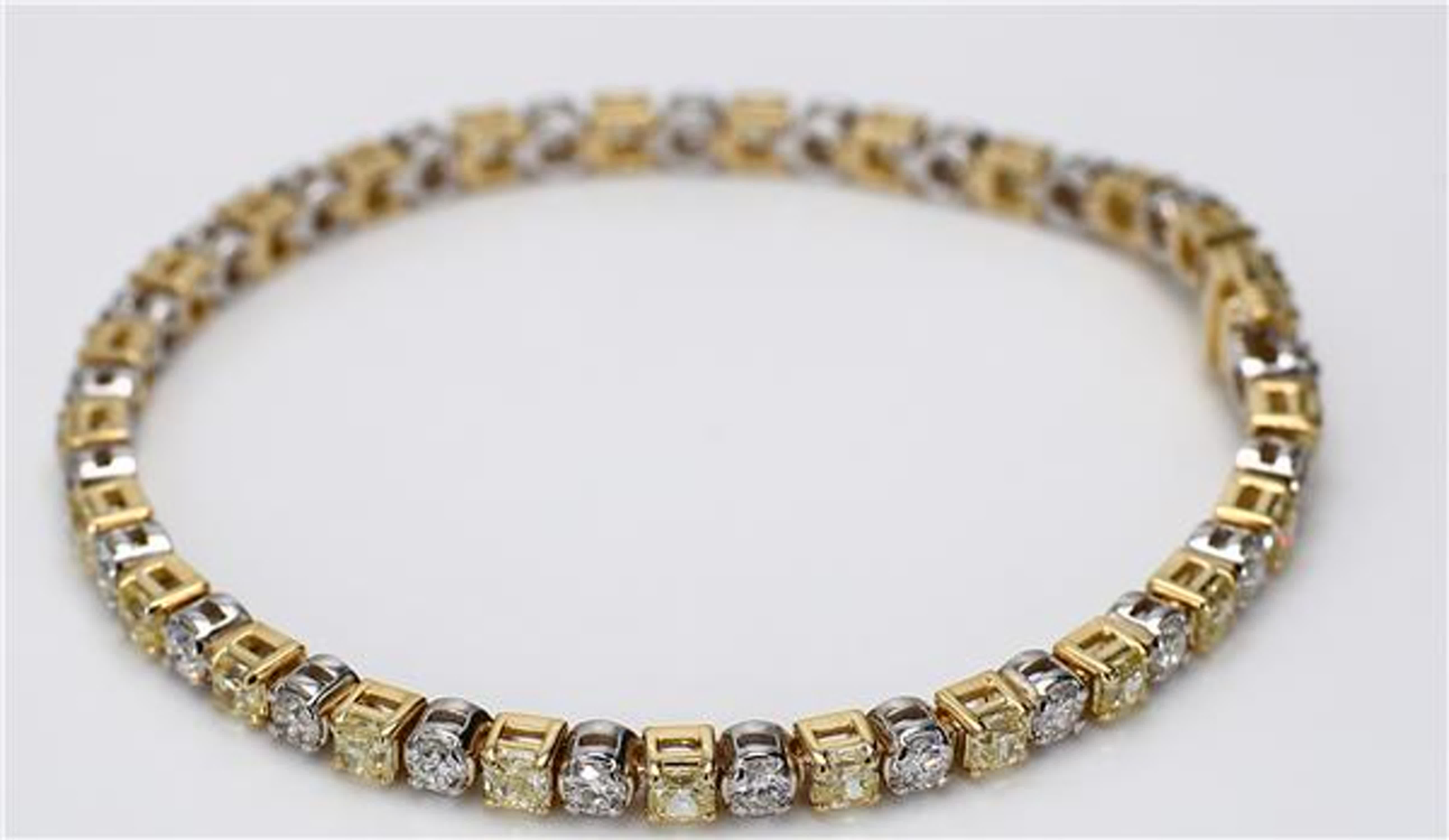 Natural Yellow Radiant and White Diamond 6.92 Carat TW Gold Bracelet