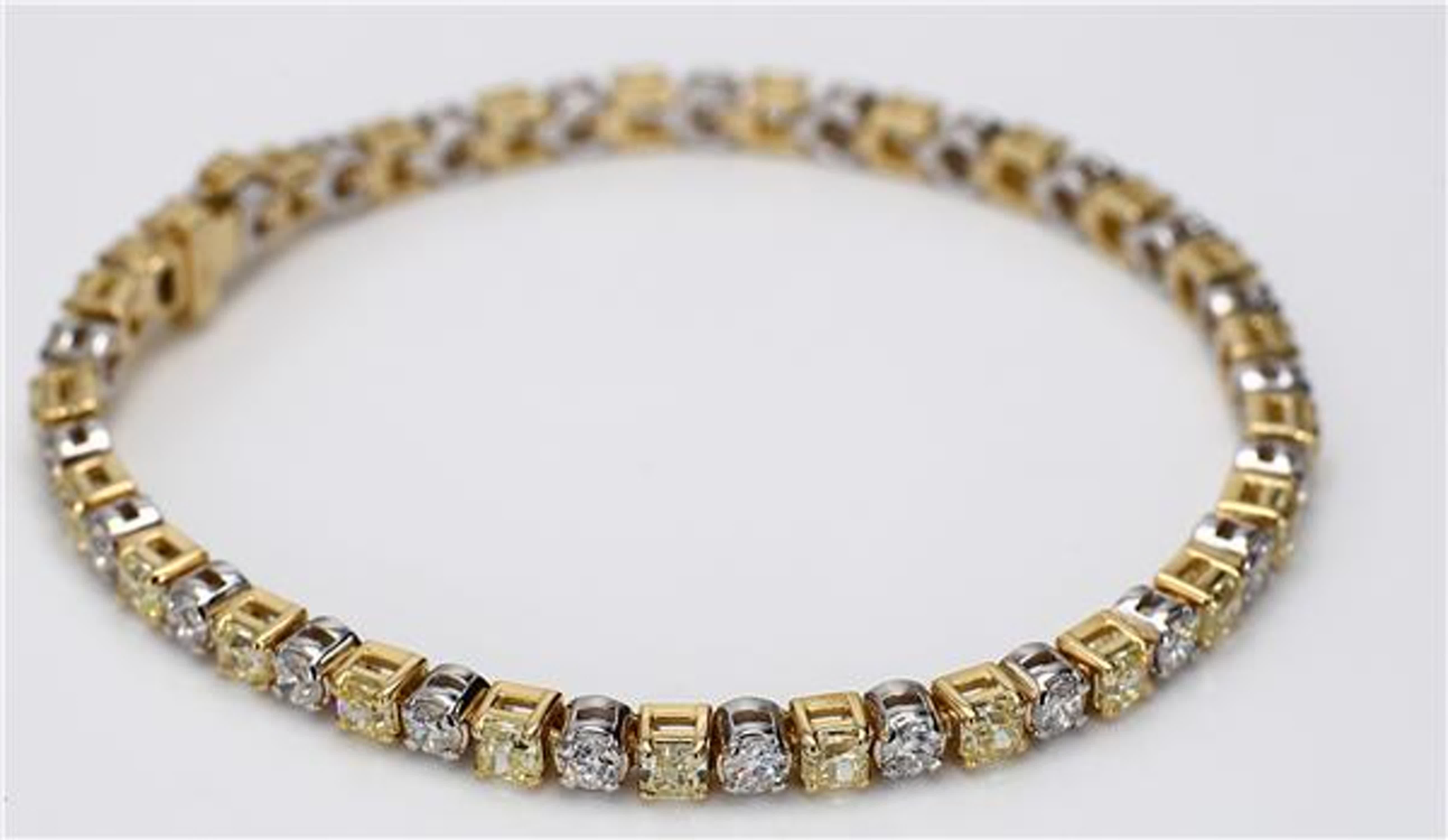Natural Yellow Radiant and White Diamond 6.92 Carat TW Gold Bracelet