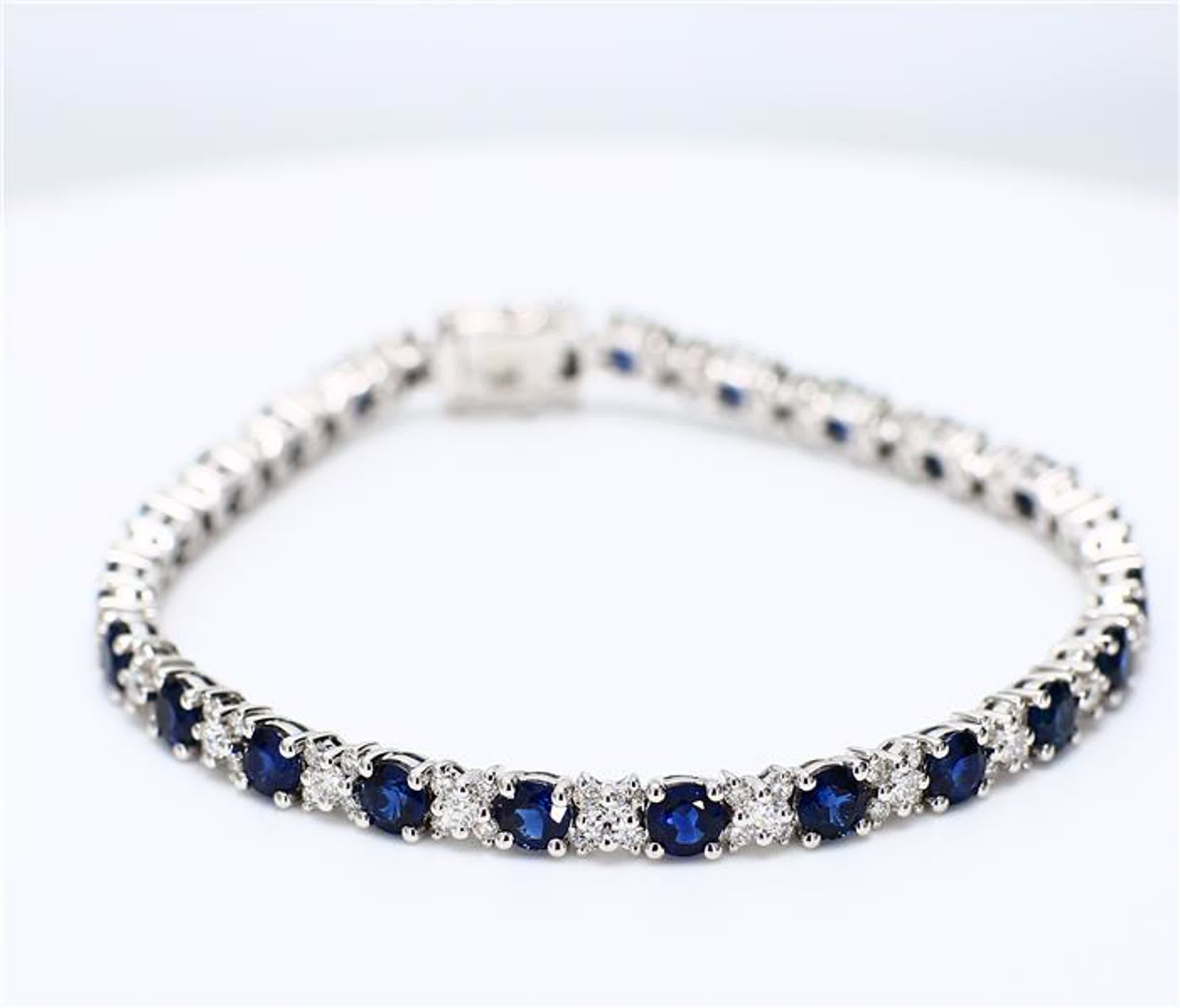 Natural Blue Round Sapphire and White Diamond 9.89 Carat TW White Gold Bracelet