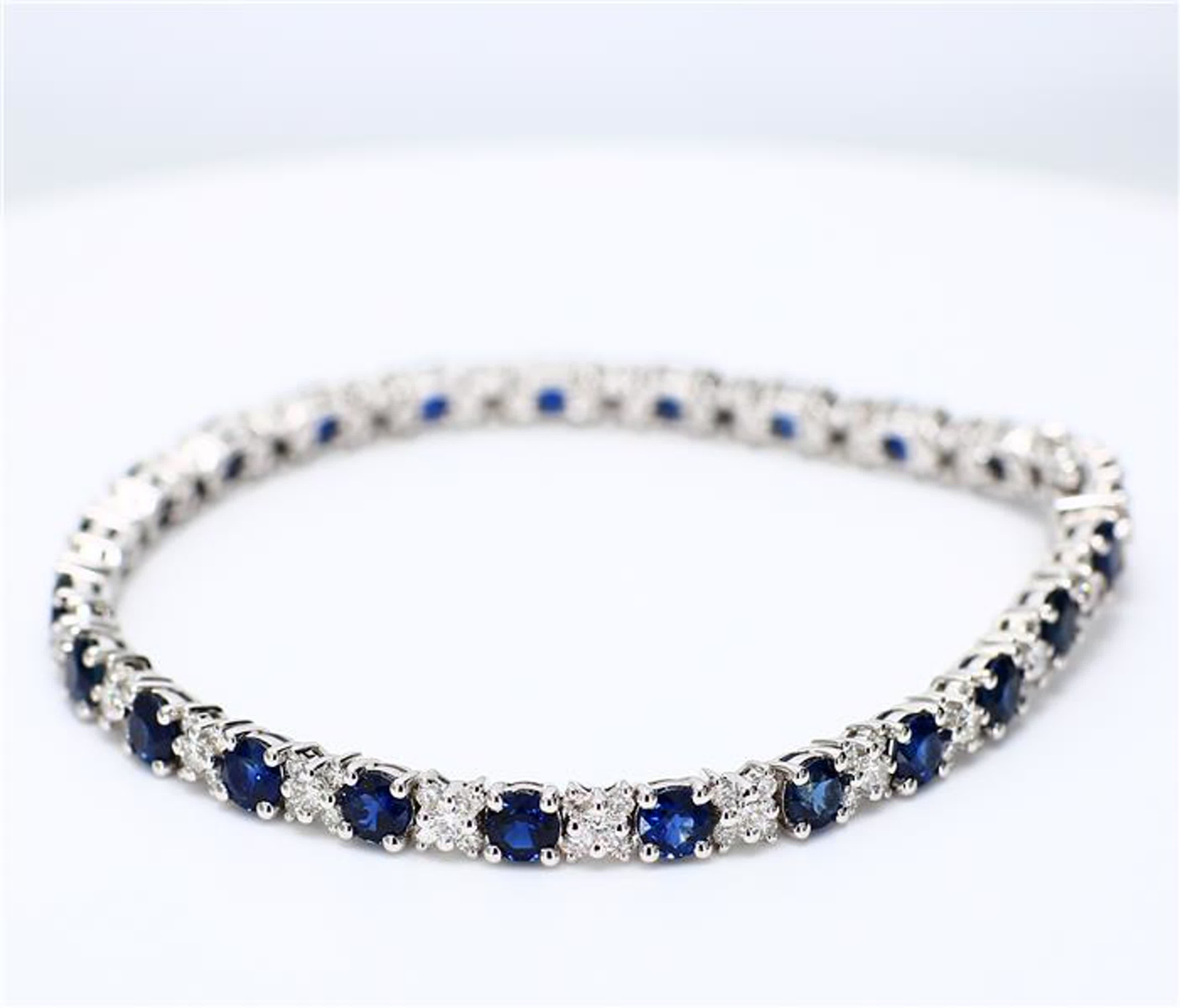 Natural Blue Round Sapphire and White Diamond 9.89 Carat TW White Gold Bracelet