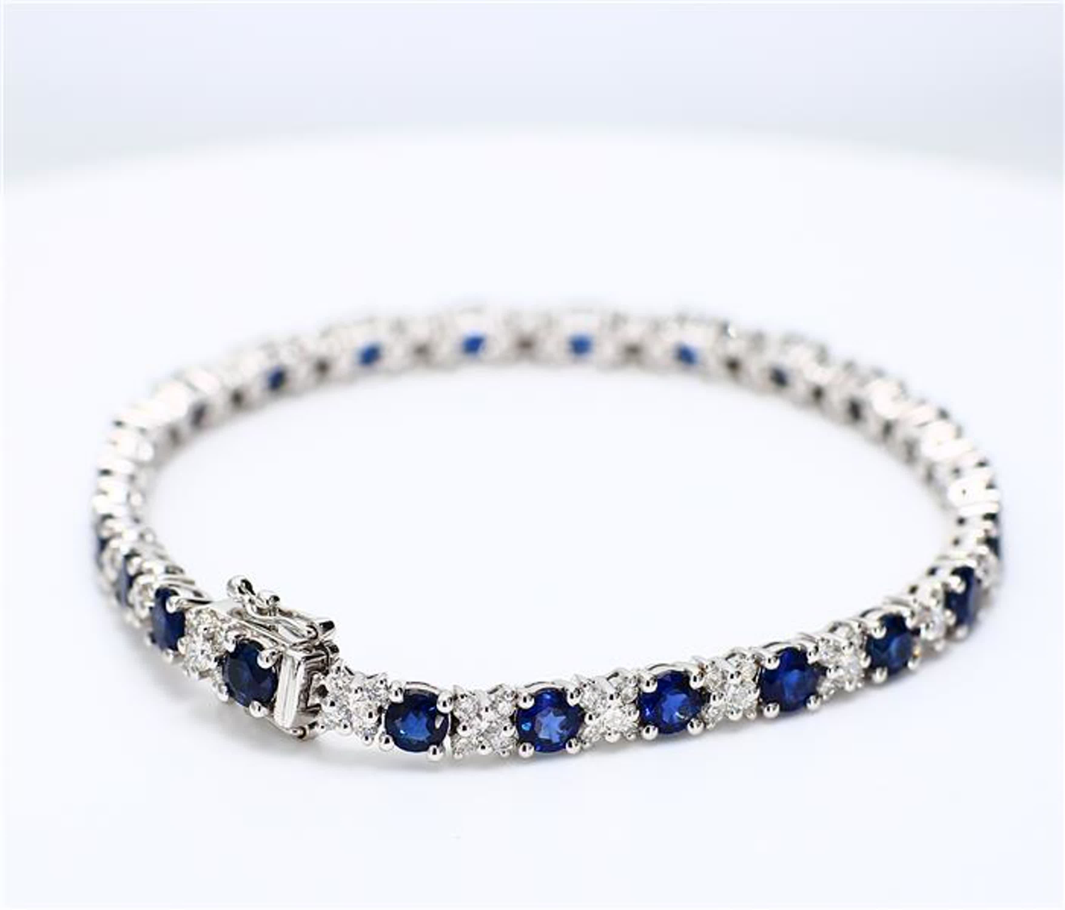 Natural Blue Round Sapphire and White Diamond 9.89 Carat TW White Gold Bracelet