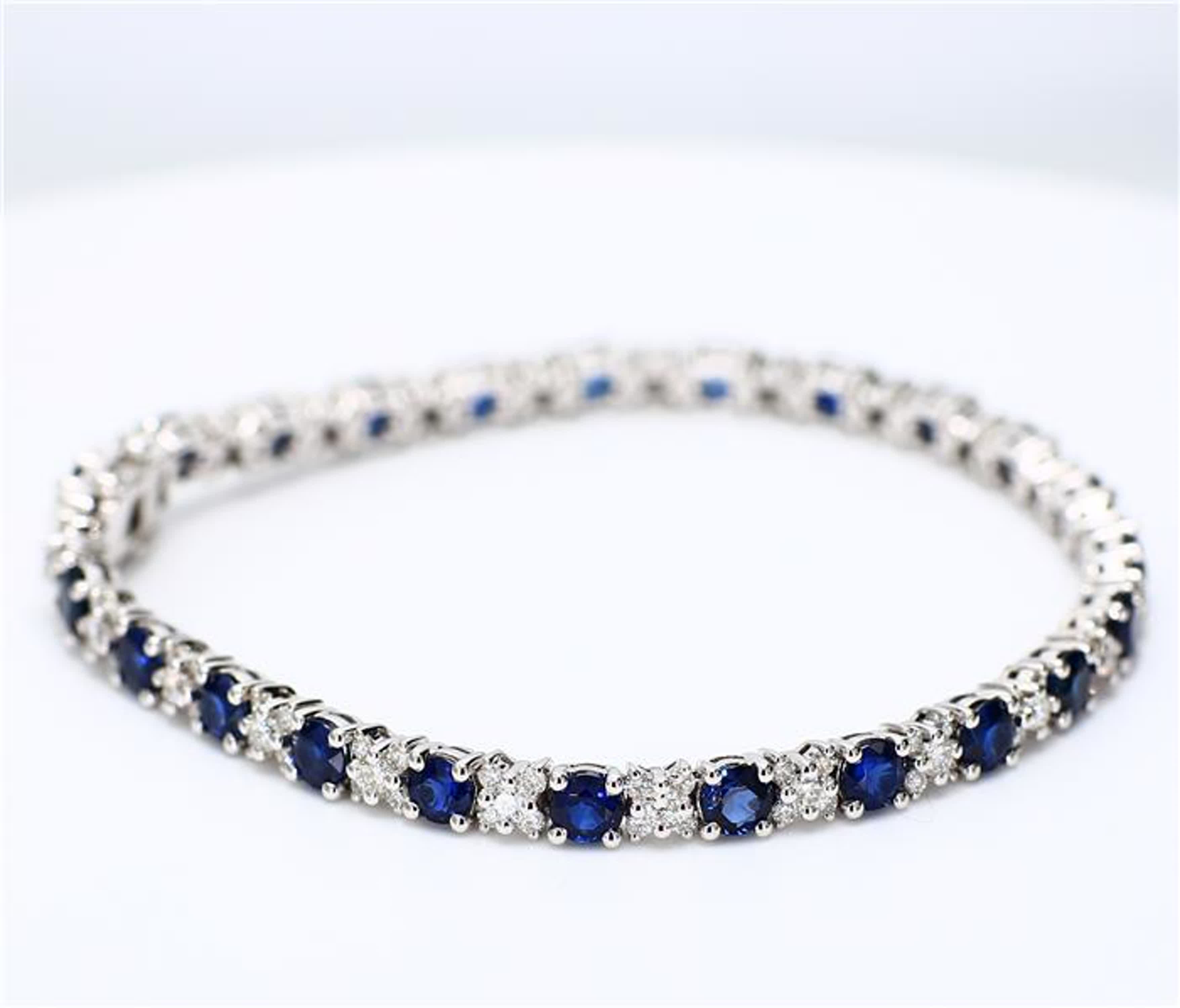 Natural Blue Round Sapphire and White Diamond 9.89 Carat TW White Gold Bracelet