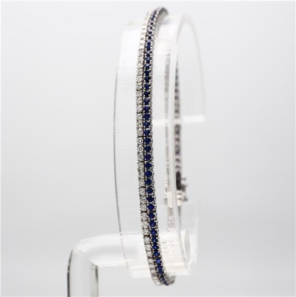 Natural Blue Round Sapphire and White Diamond 3.49 Carat TW White Gold Bracelet