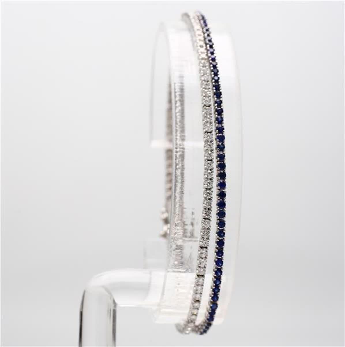 Natural Blue Round Sapphire and White Diamond 3.49 Carat TW White Gold Bracelet