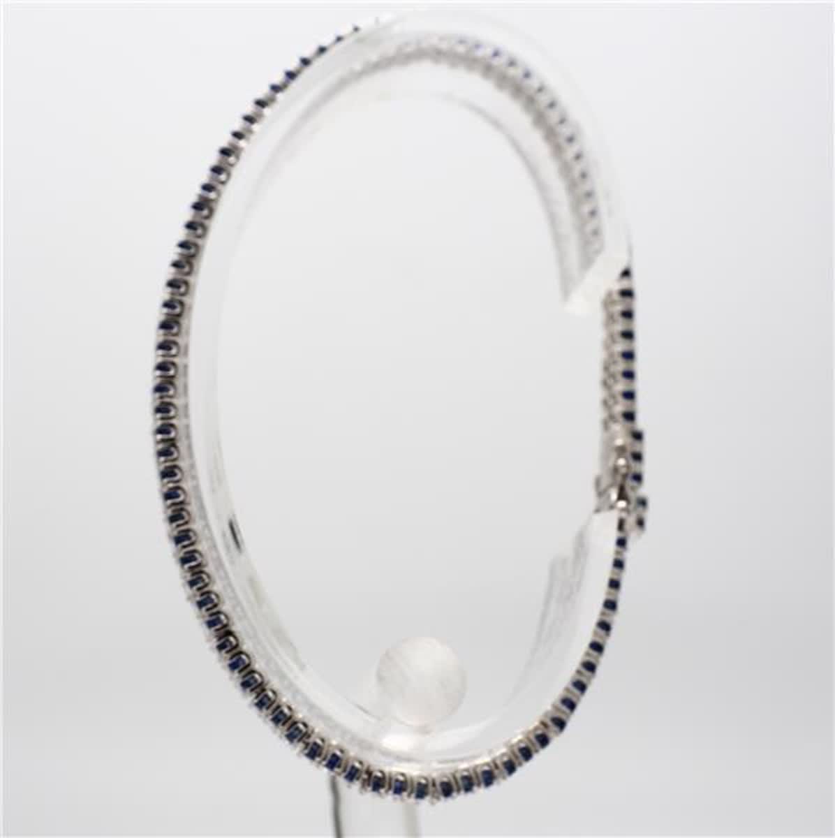 Natural Blue Round Sapphire and White Diamond 3.49 Carat TW White Gold Bracelet