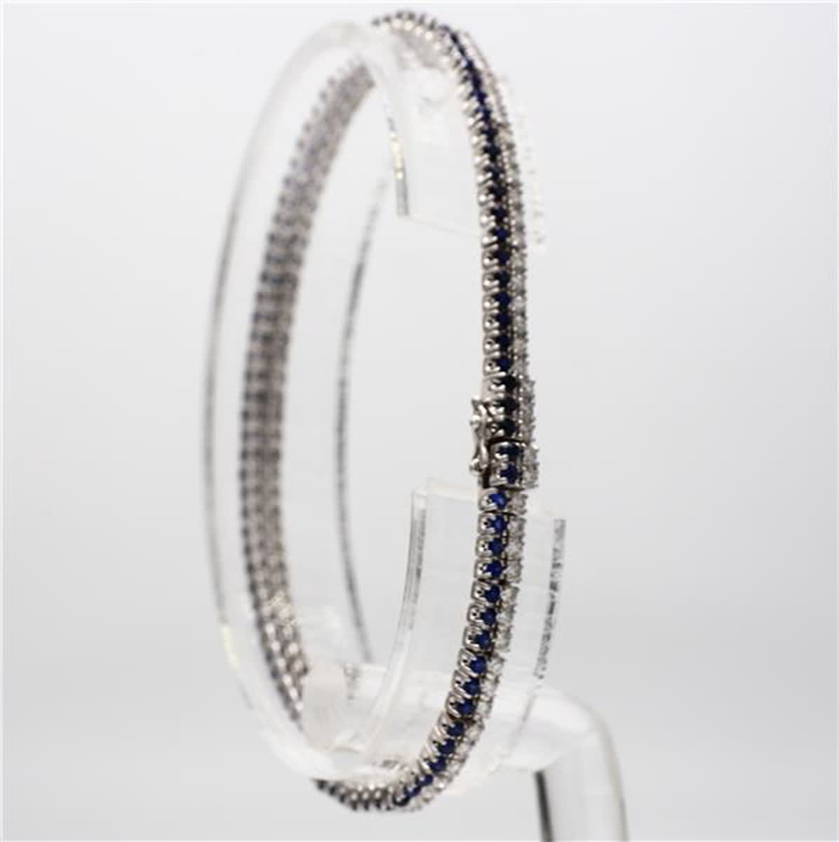 Natural Blue Round Sapphire and White Diamond 3.49 Carat TW White Gold Bracelet