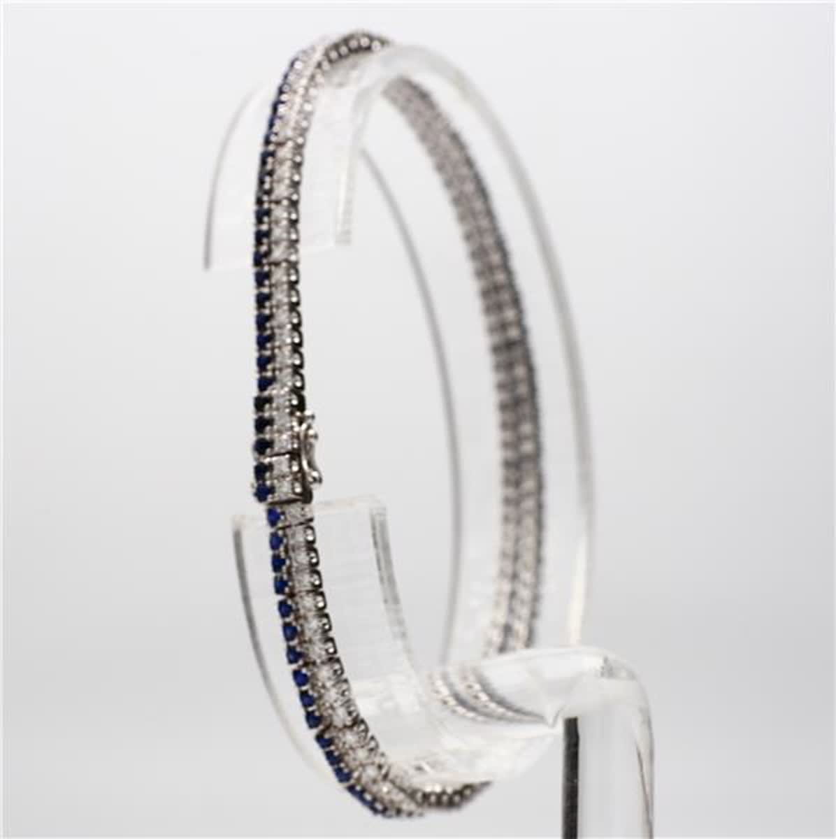 Natural Blue Round Sapphire and White Diamond 3.49 Carat TW White Gold Bracelet