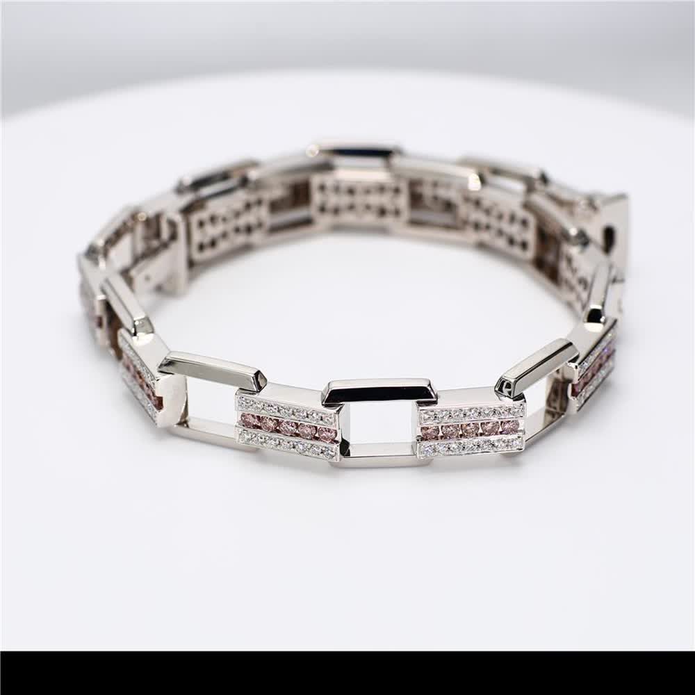 Natural Pink Round and White Diamond 3.97 Carat TW Gold Bracelet