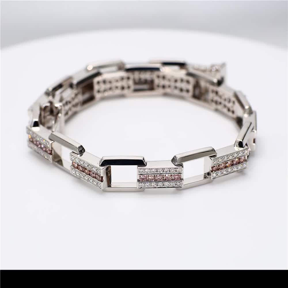 Natural Pink Round and White Diamond 3.97 Carat TW Gold Bracelet