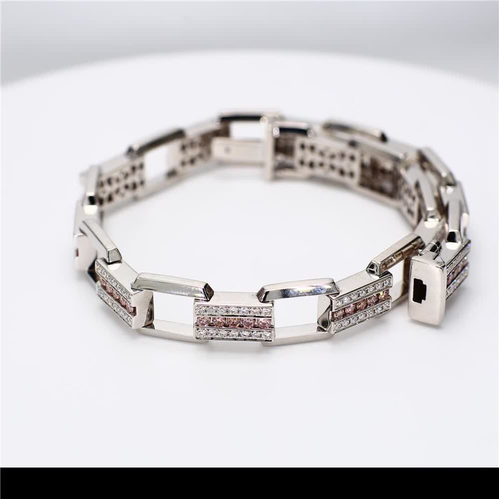 Natural Pink Round and White Diamond 3.97 Carat TW Gold Bracelet