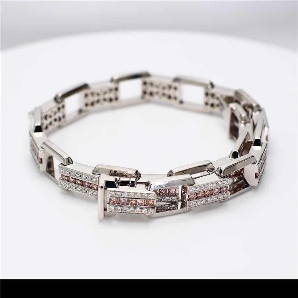 Natural Pink Round and White Diamond 3.97 Carat TW Gold Bracelet