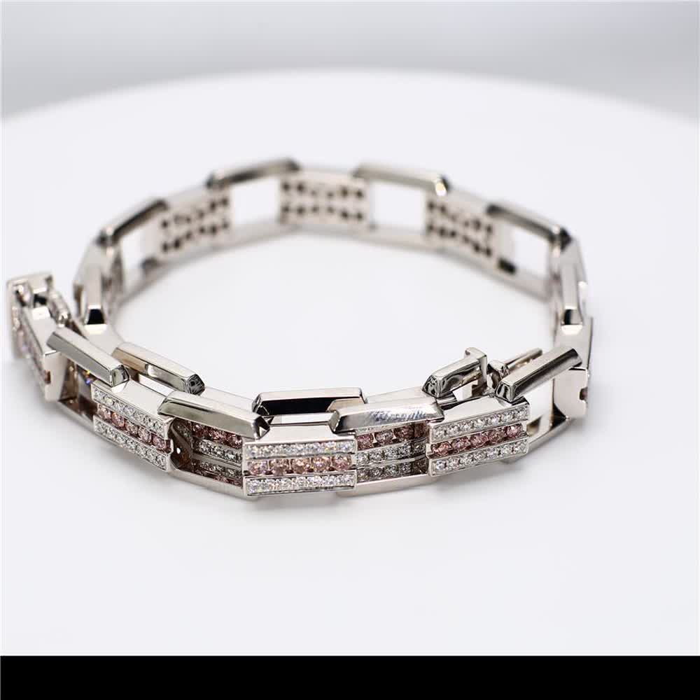 Natural Pink Round and White Diamond 3.97 Carat TW Gold Bracelet