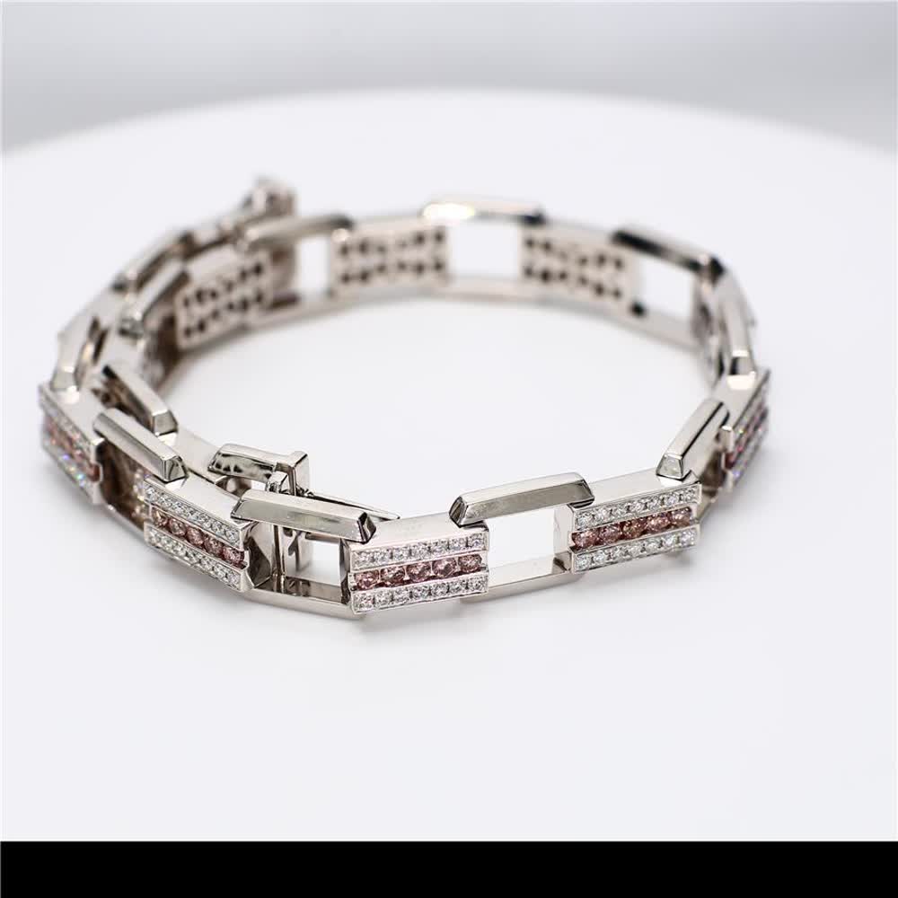 Natural Pink Round and White Diamond 3.97 Carat TW Gold Bracelet