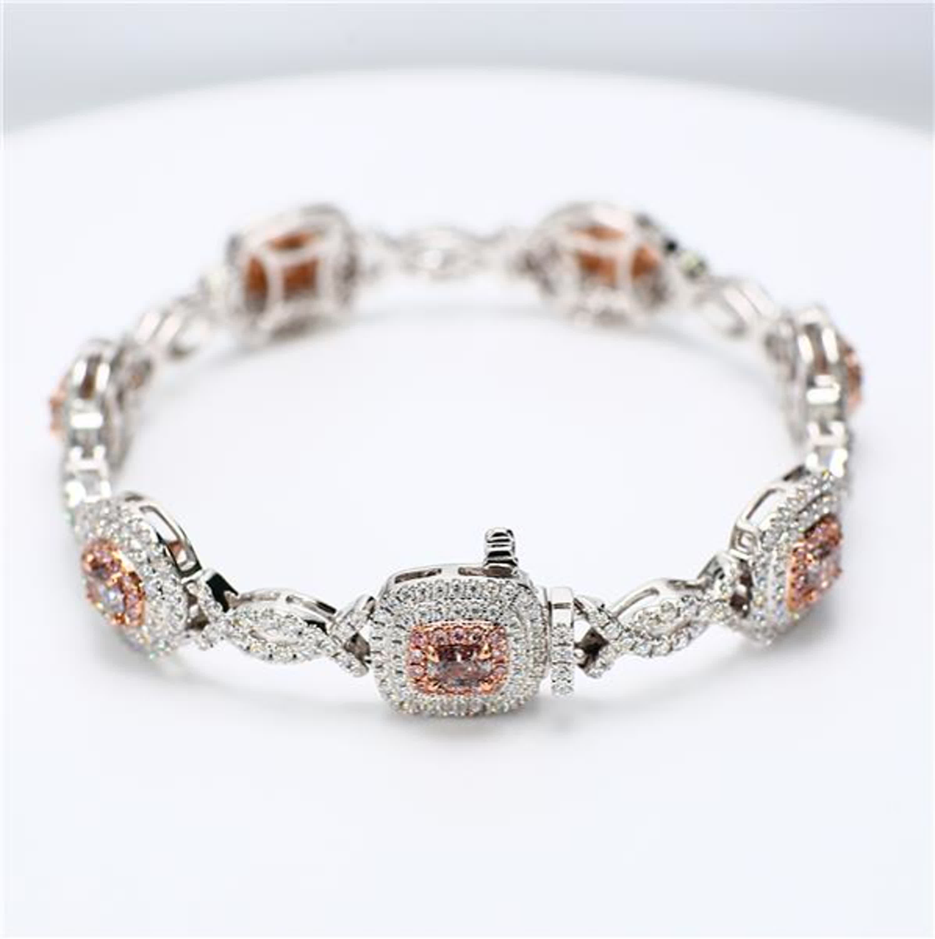 GIA Certified Natural Pink Mix and White Diamond 5.78 Carat TW Gold Bracelet