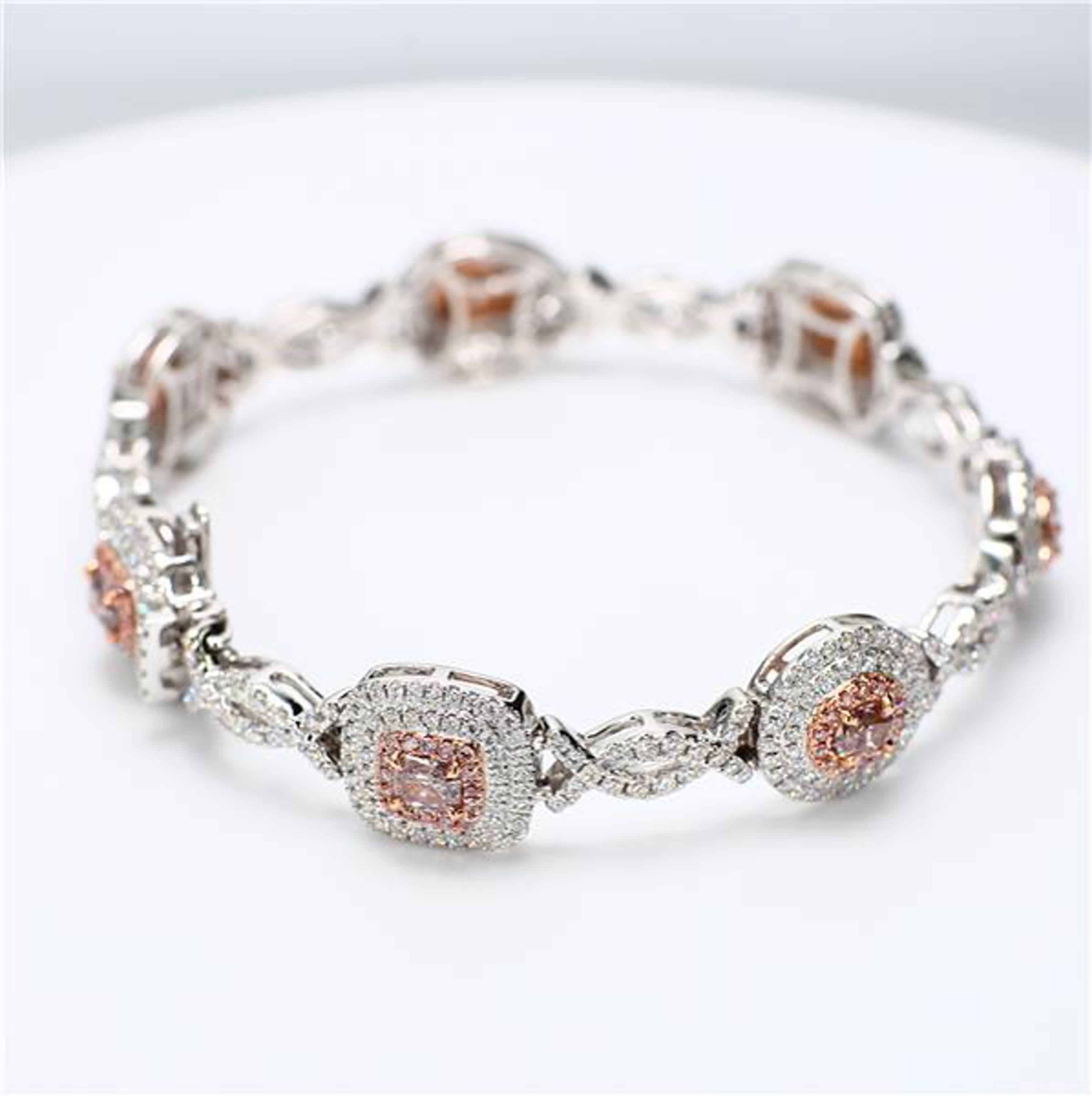 GIA Certified Natural Pink Mix and White Diamond 5.78 Carat TW Gold Bracelet