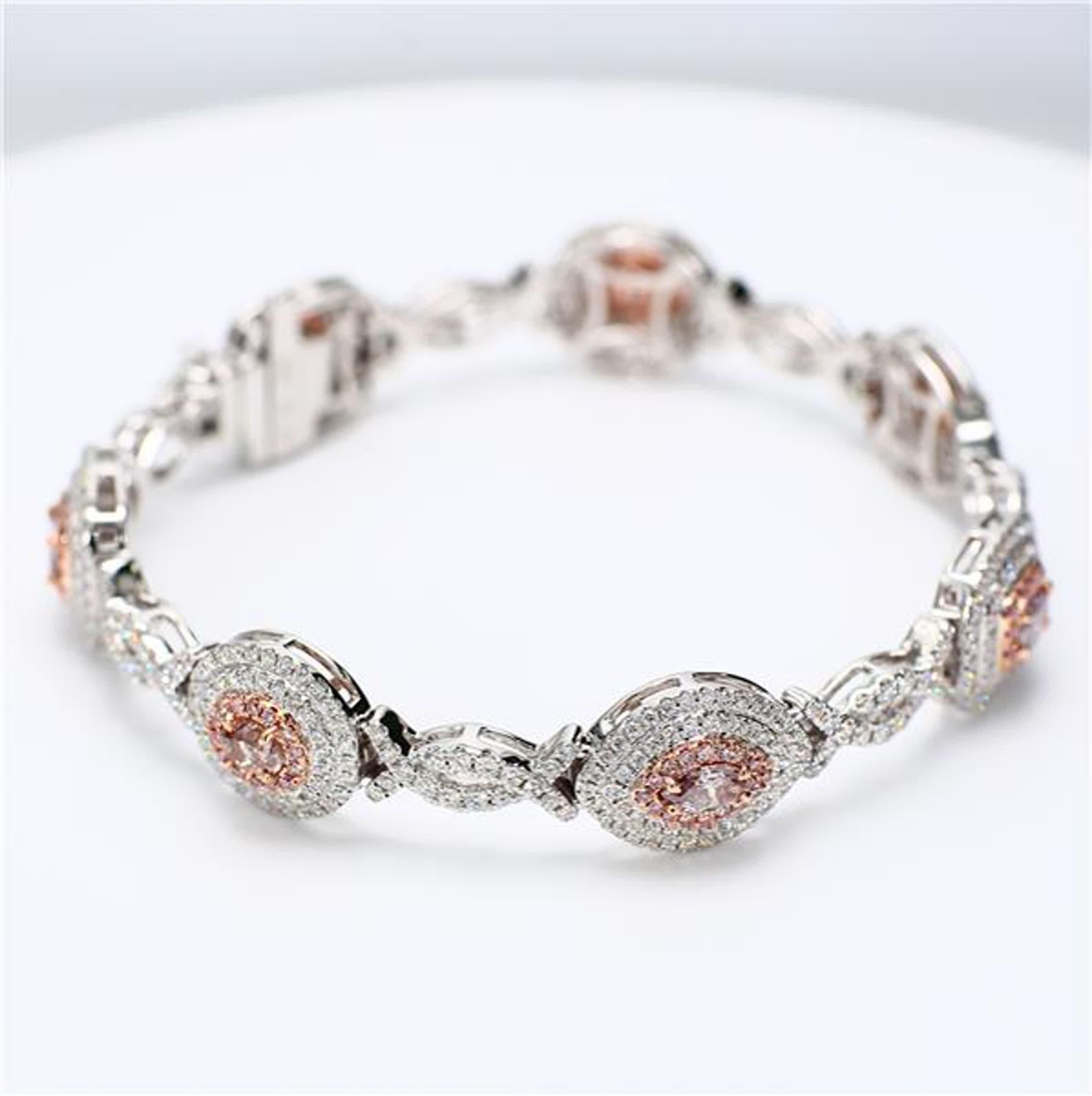 GIA Certified Natural Pink Mix and White Diamond 5.78 Carat TW Gold Bracelet