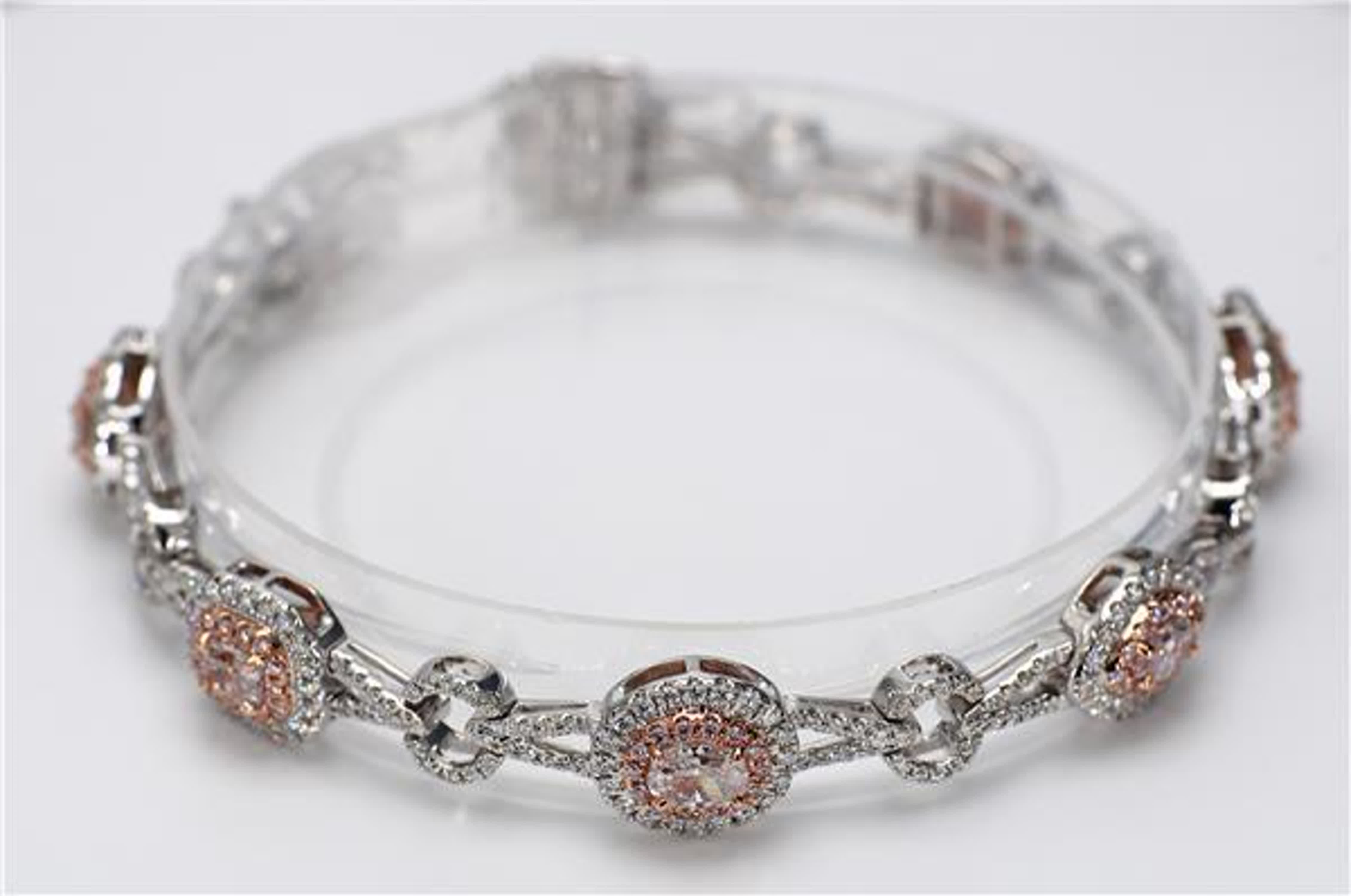 GIA Certified Natural Pink Mix and White Diamond 4.43 Carat TW Gold Bracelet