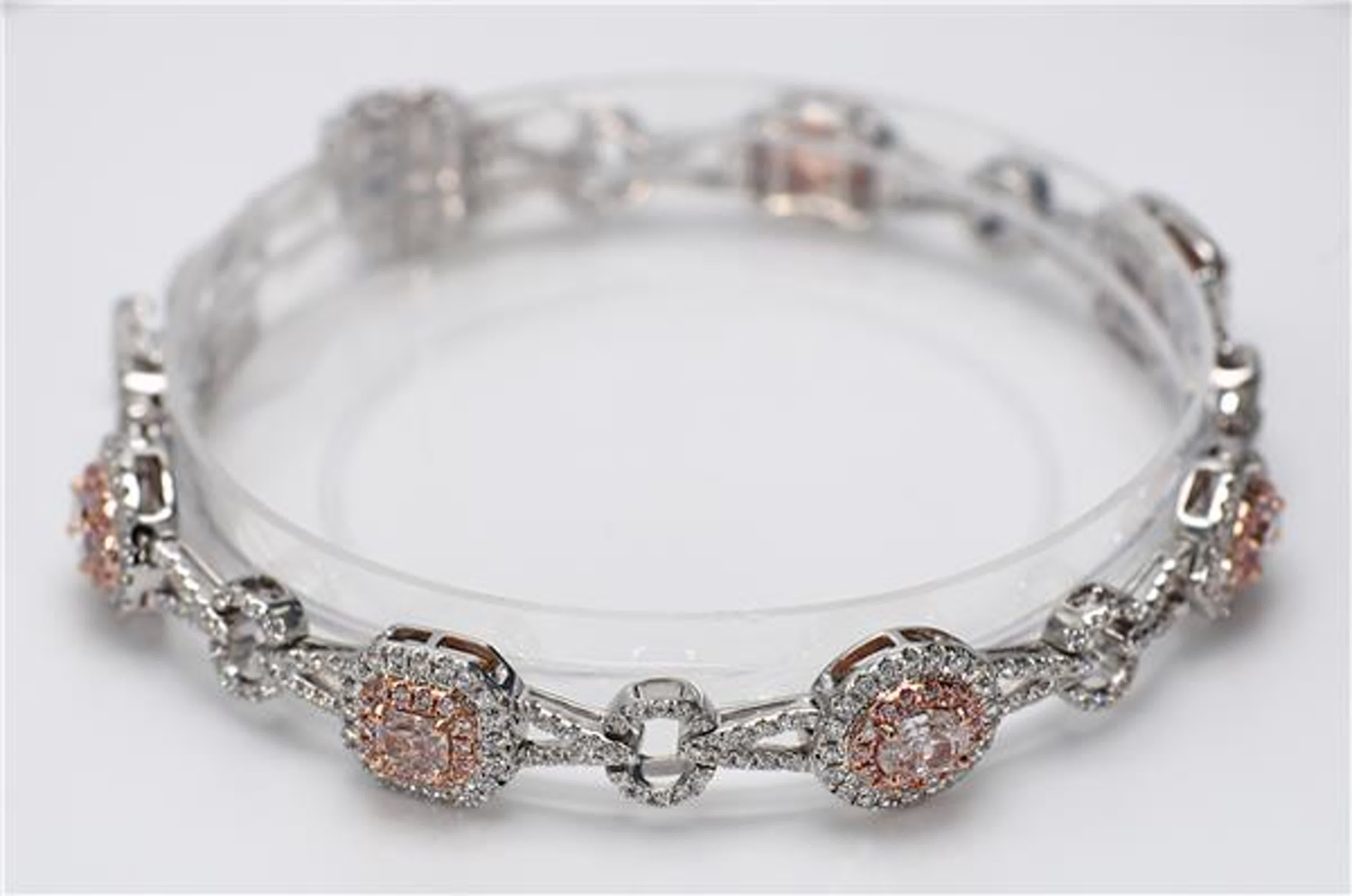 GIA Certified Natural Pink Mix and White Diamond 4.43 Carat TW Gold Bracelet