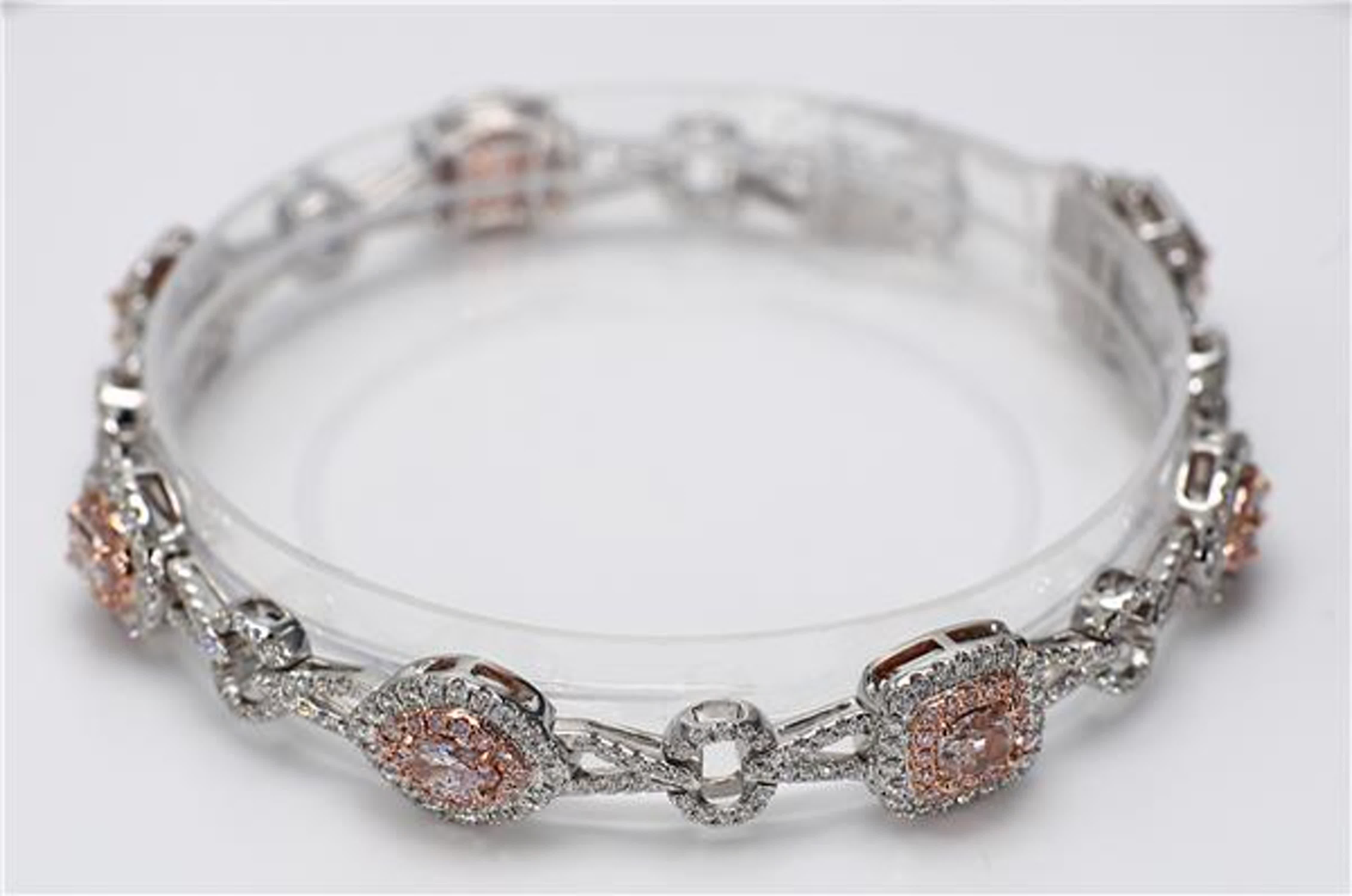 GIA Certified Natural Pink Mix and White Diamond 4.43 Carat TW Gold Bracelet