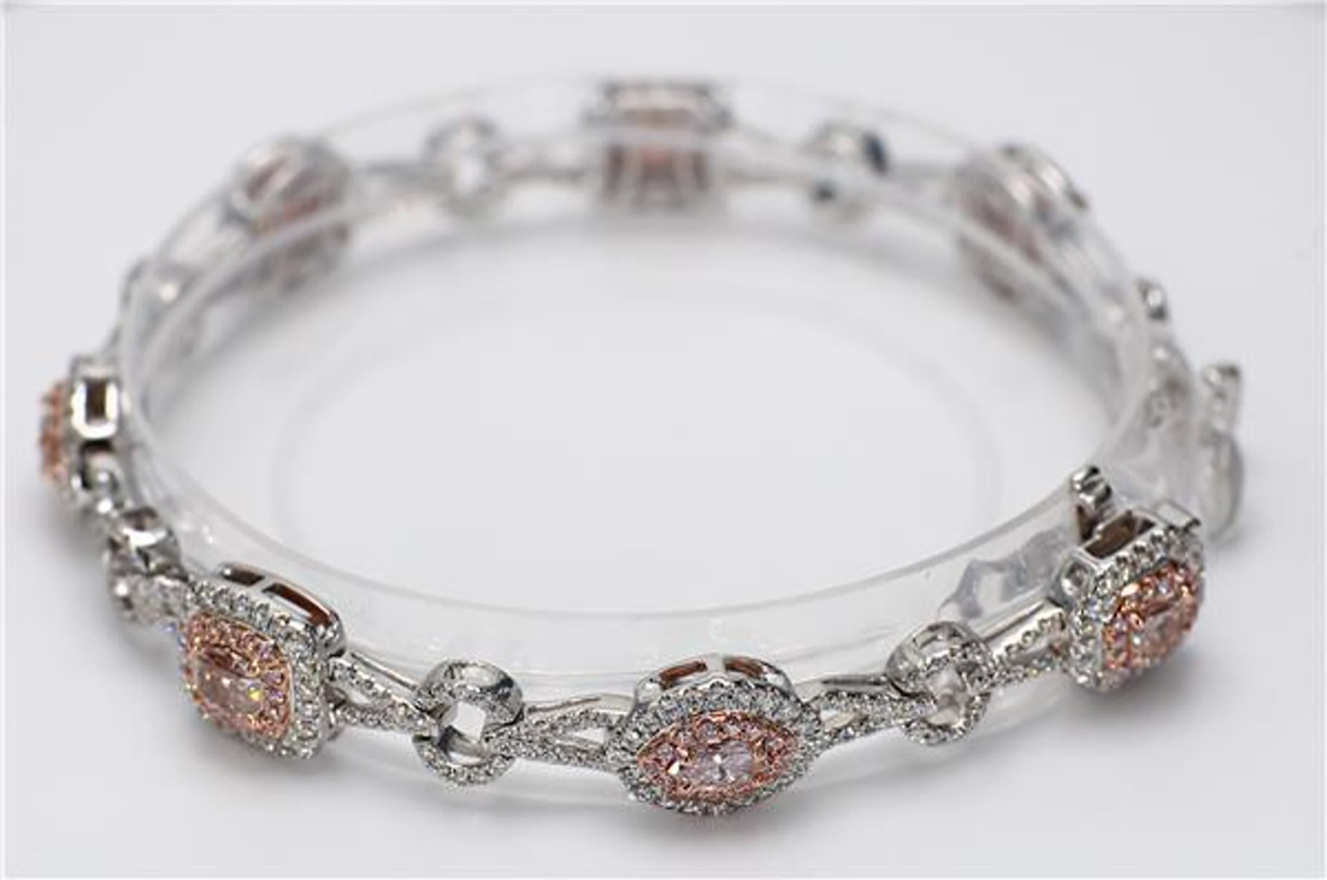 GIA Certified Natural Pink Mix and White Diamond 4.43 Carat TW Gold Bracelet