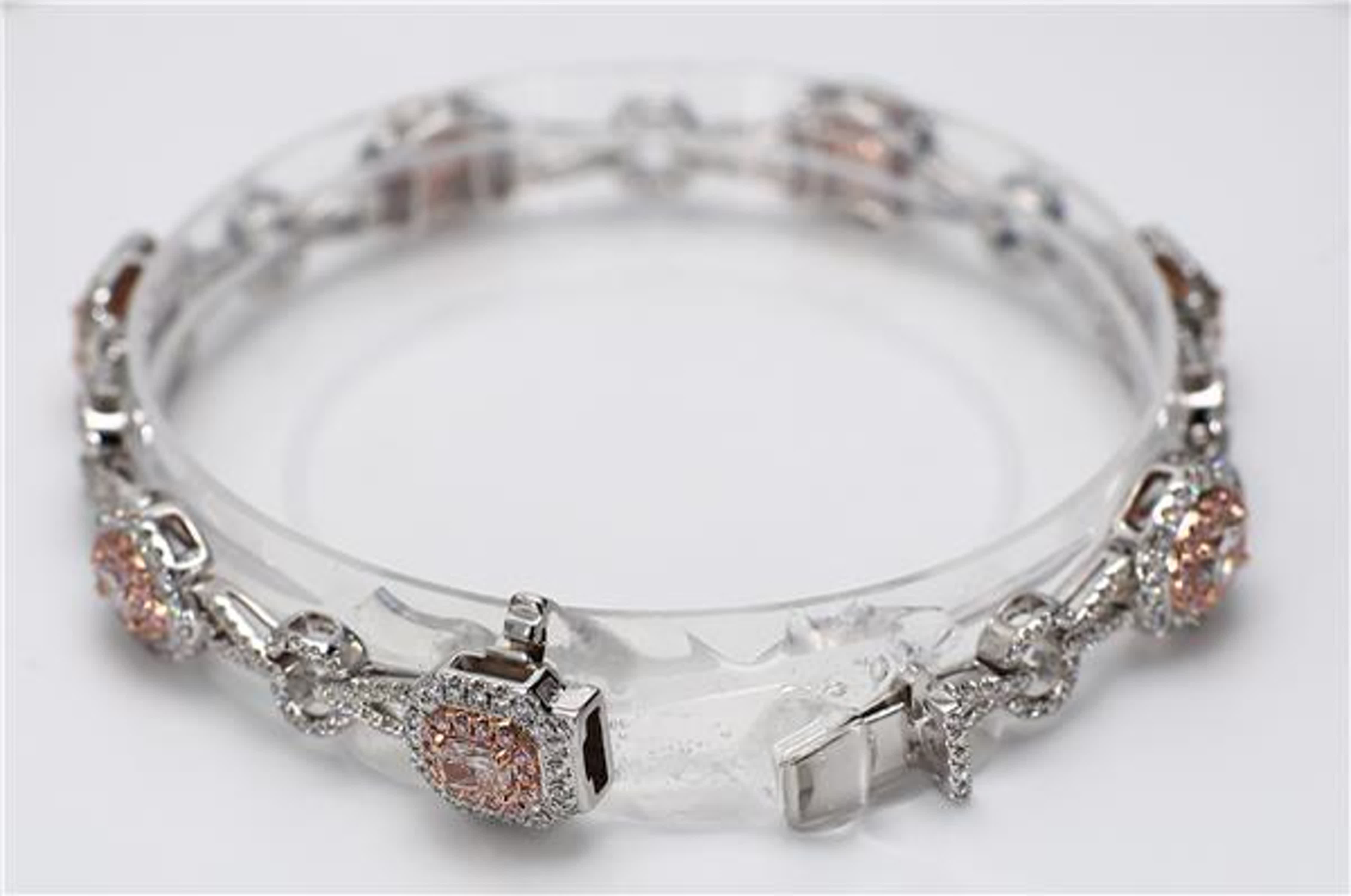 GIA Certified Natural Pink Mix and White Diamond 4.43 Carat TW Gold Bracelet