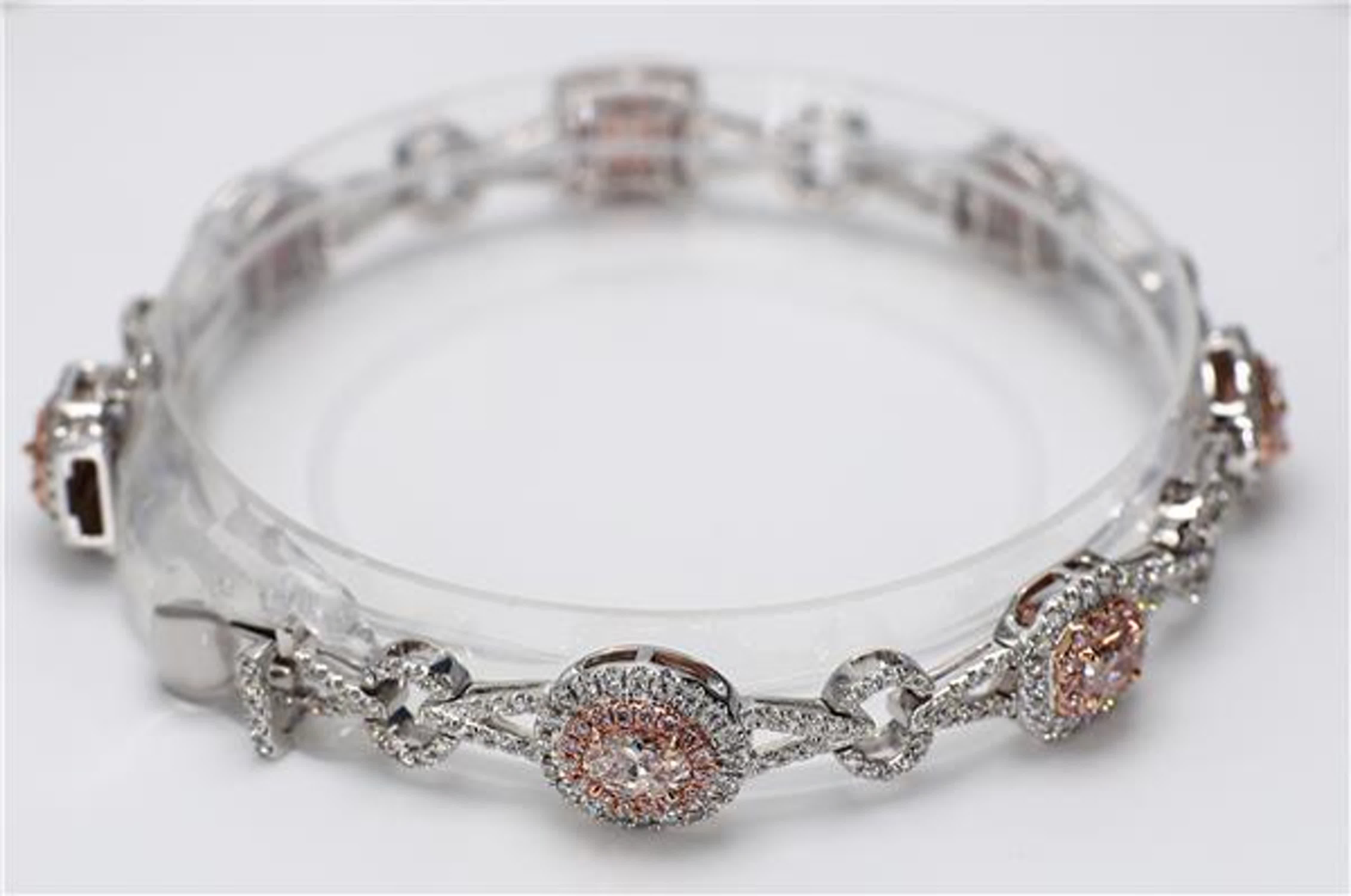 GIA Certified Natural Pink Mix and White Diamond 4.43 Carat TW Gold Bracelet