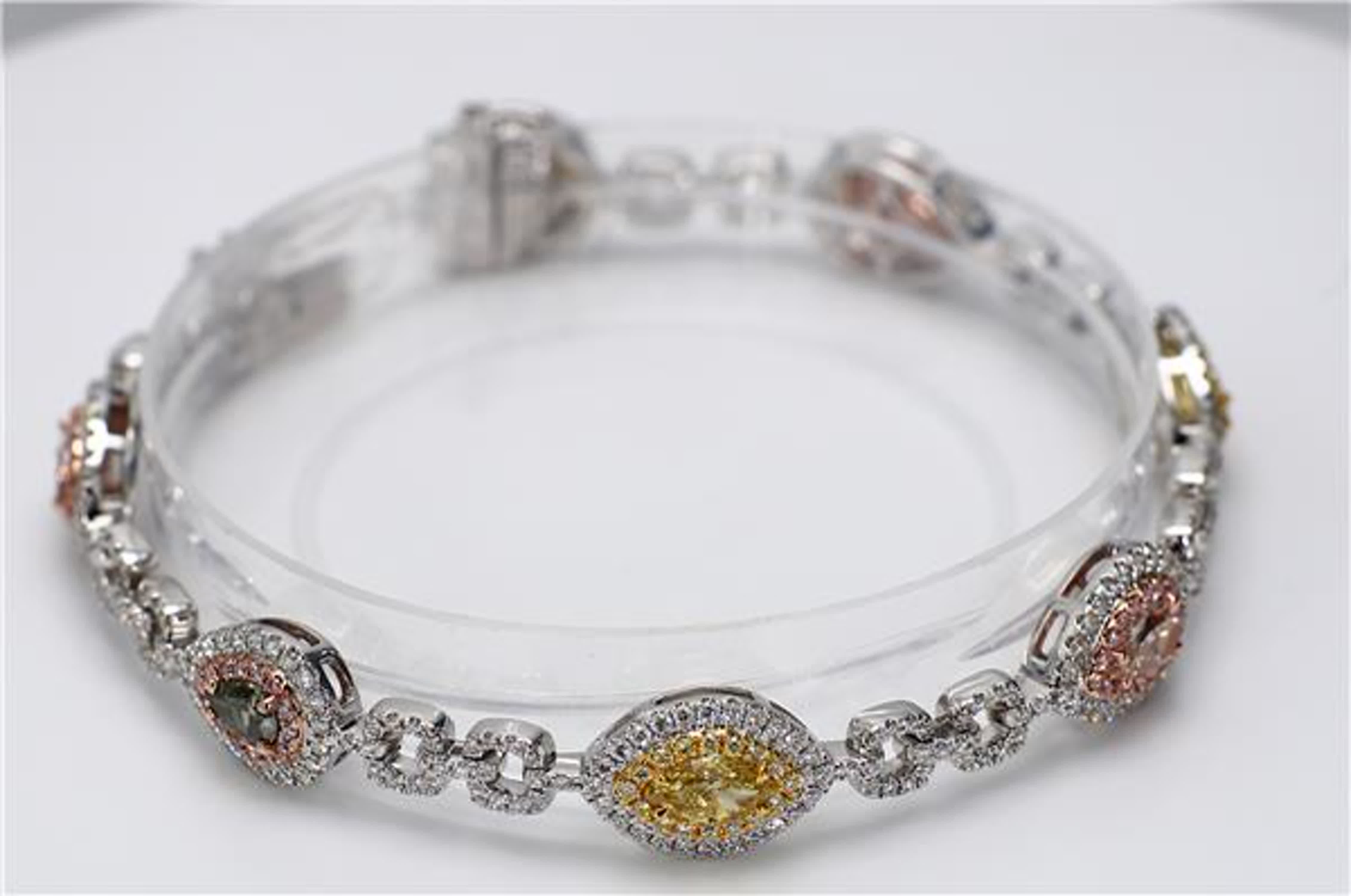 GIA Certified Natural Pink Mix and White Diamond 4.43 Carat TW Gold Bracelet