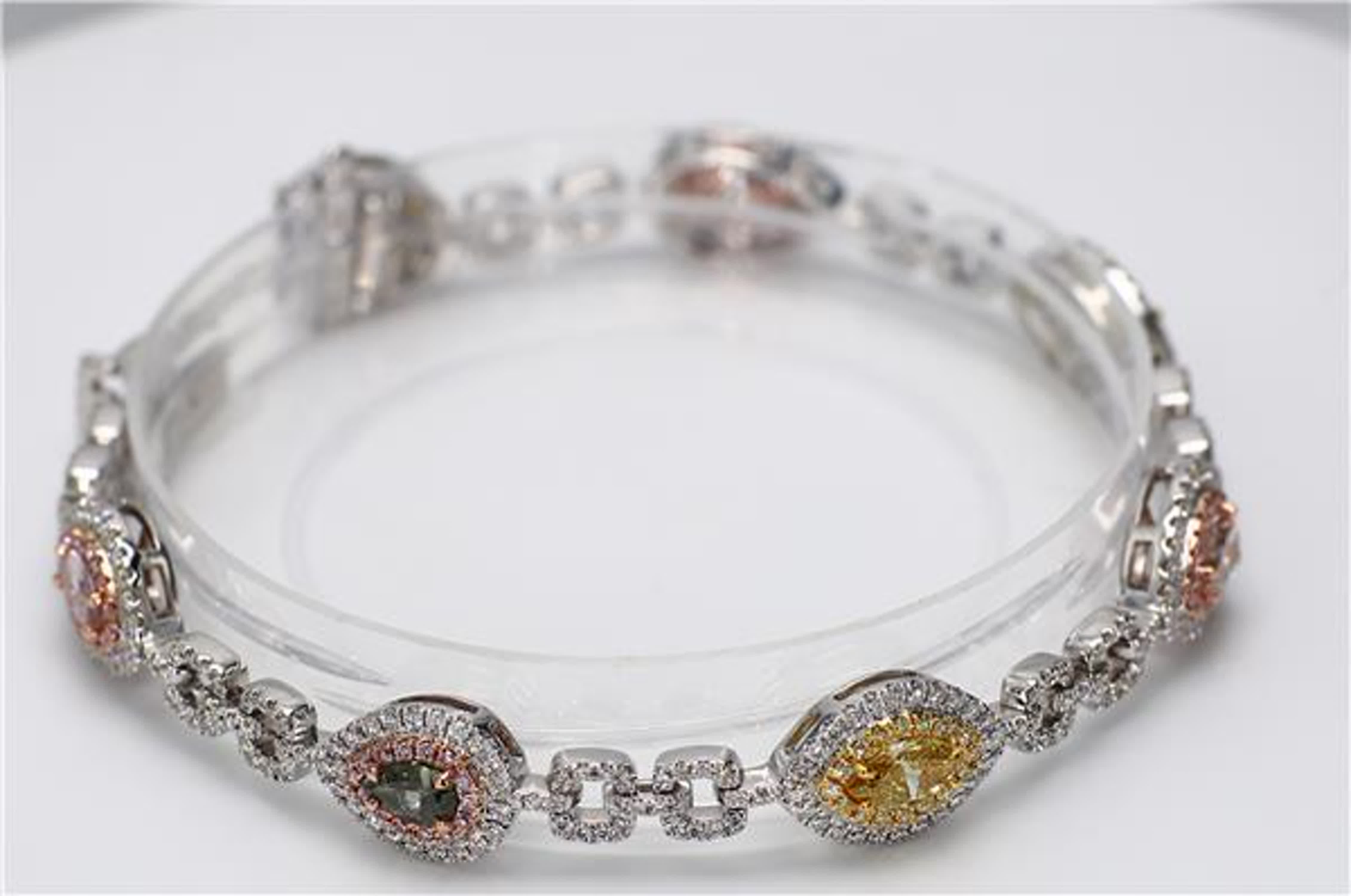 GIA Certified Natural Pink Mix and White Diamond 4.43 Carat TW Gold Bracelet