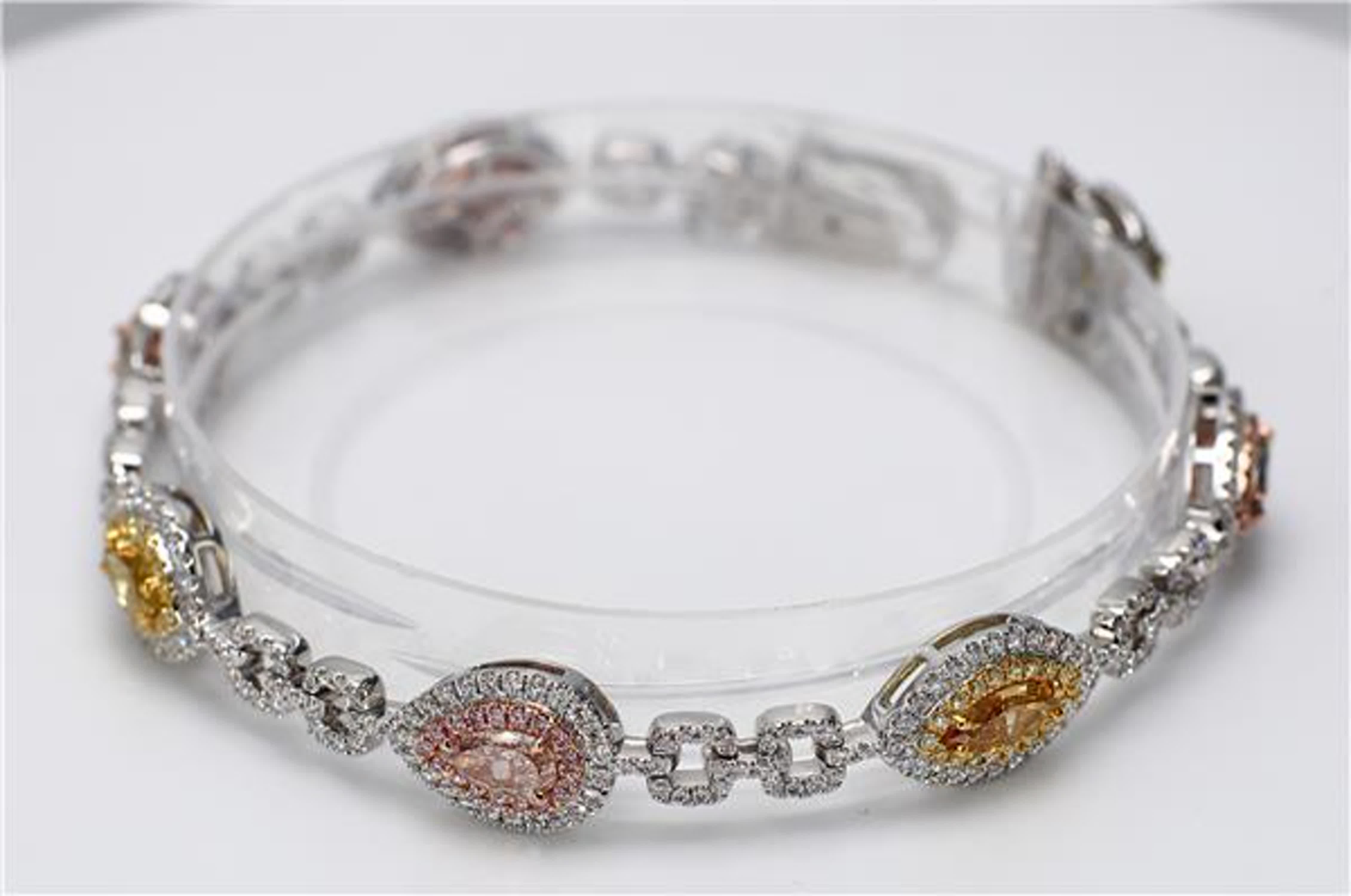 GIA Certified Natural Pink Mix and White Diamond 4.43 Carat TW Gold Bracelet