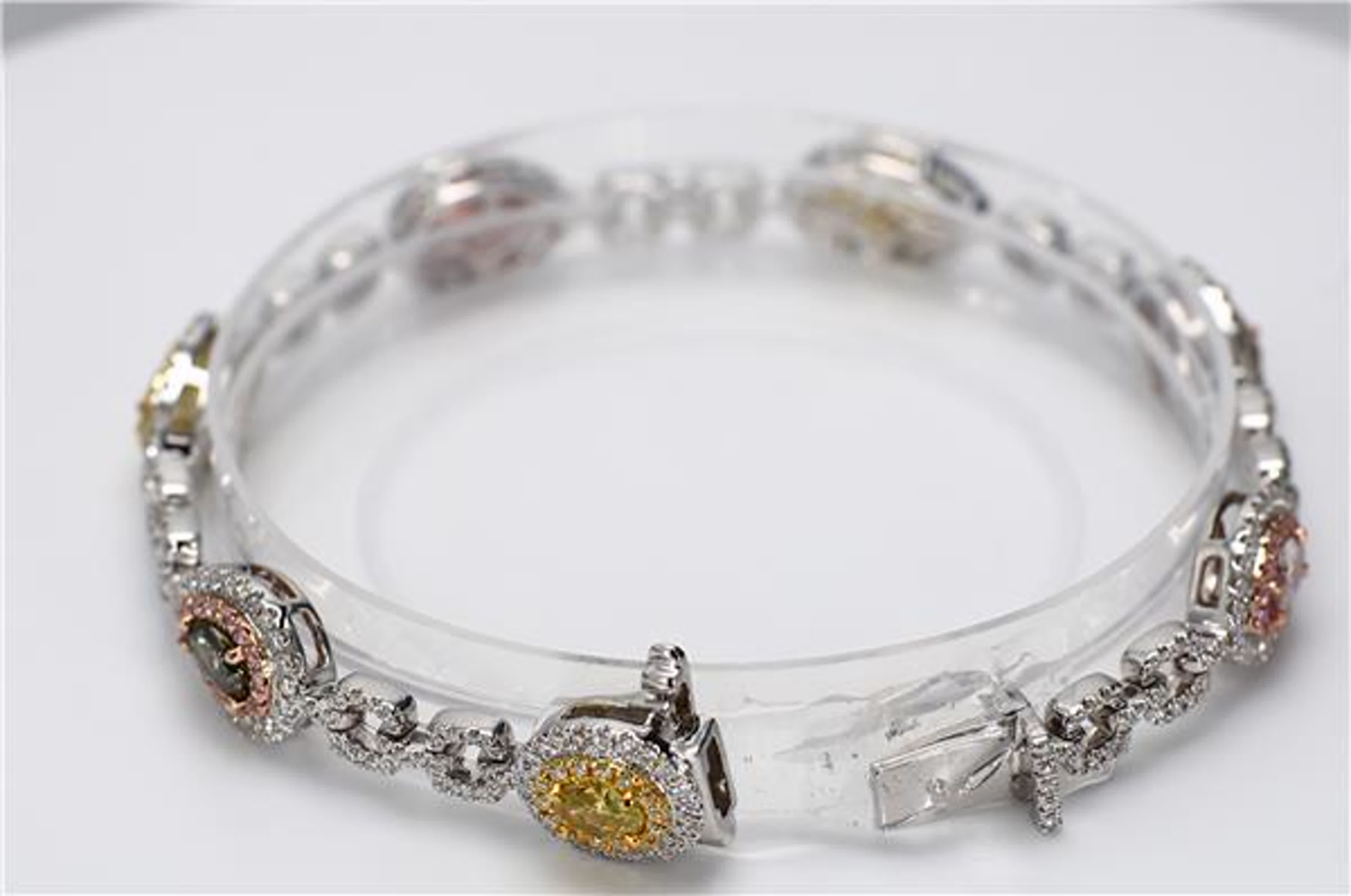 GIA Certified Natural Pink Mix and White Diamond 4.43 Carat TW Gold Bracelet