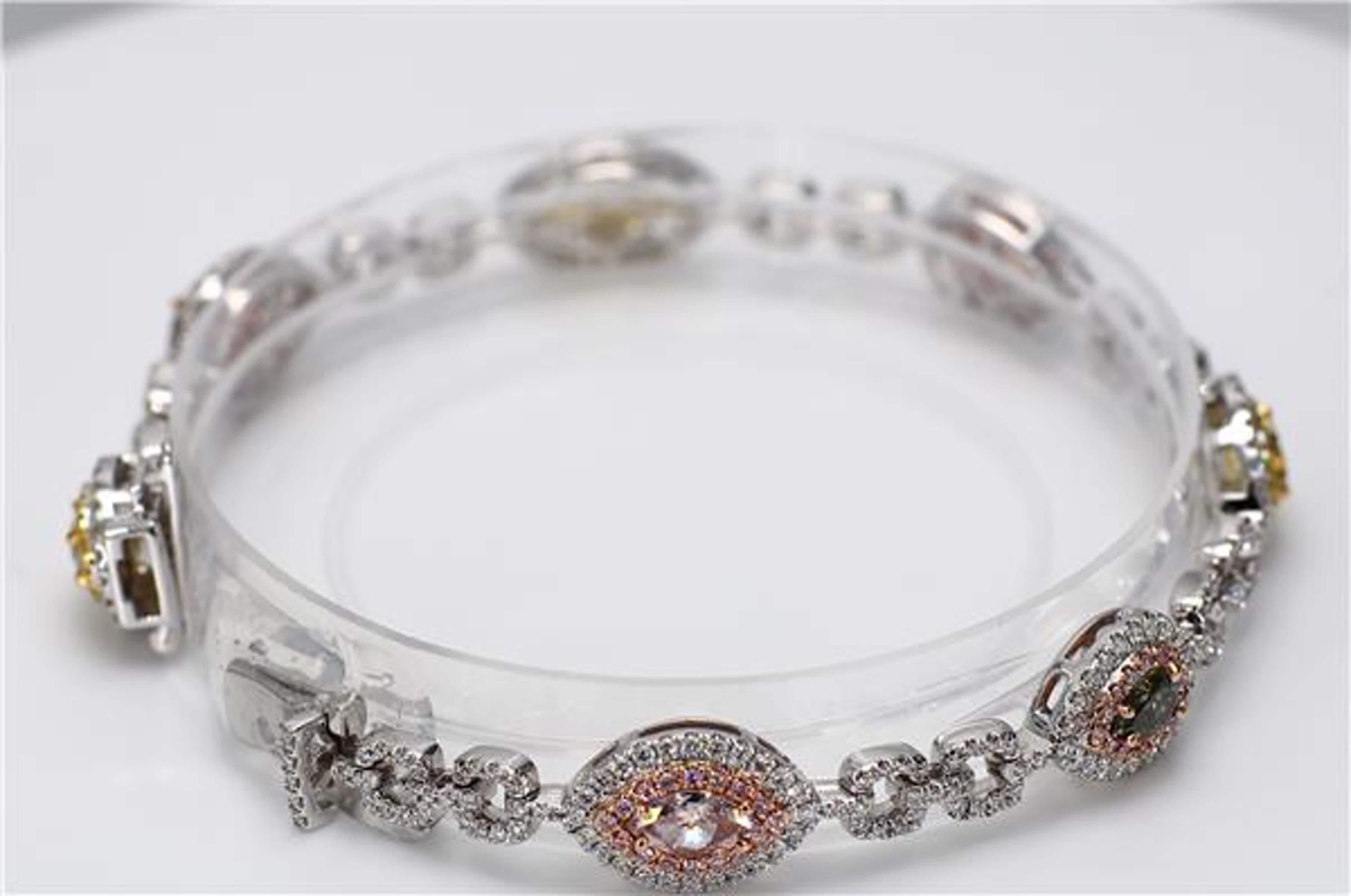 GIA Certified Natural Pink Mix and White Diamond 4.43 Carat TW Gold Bracelet