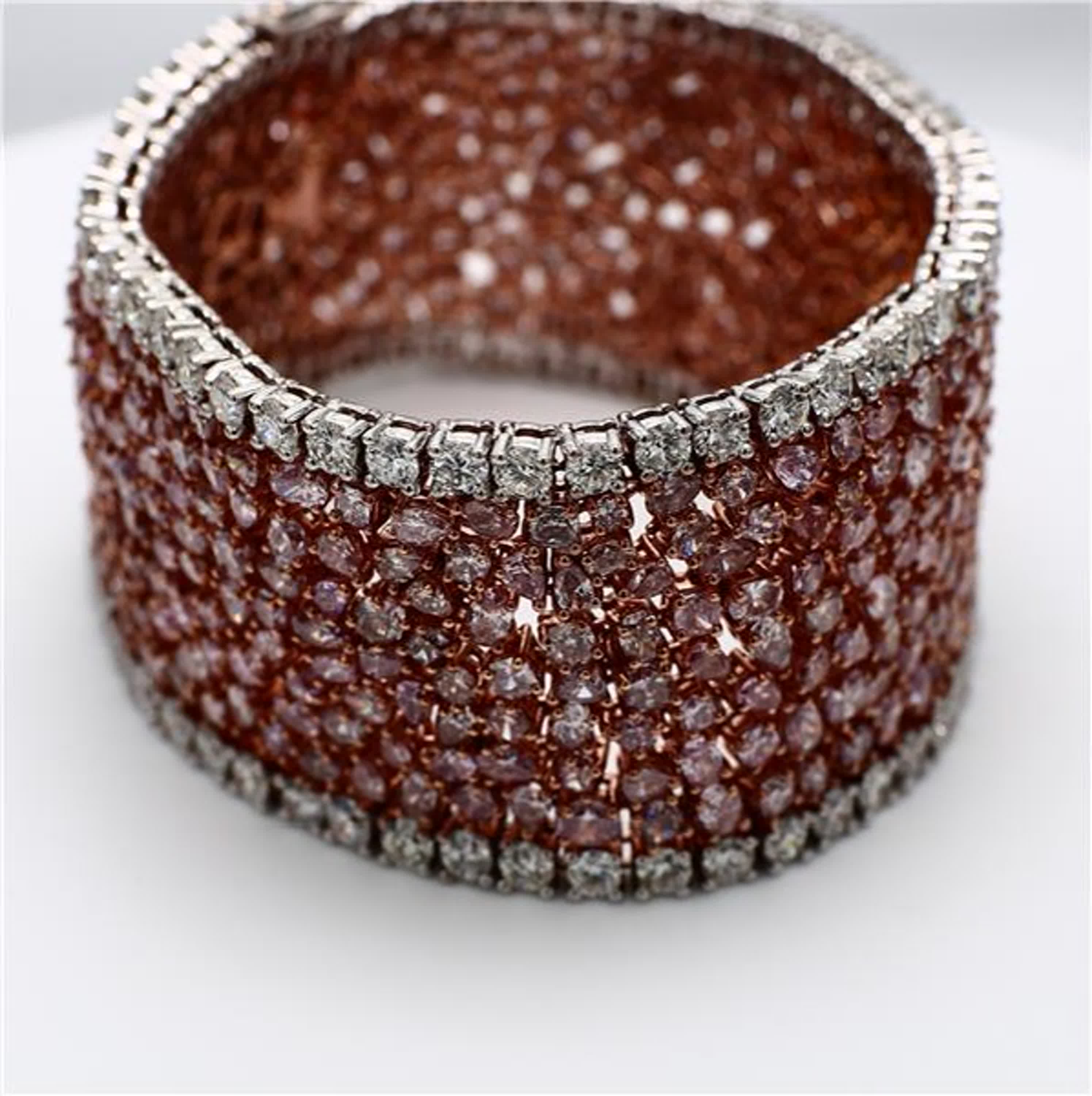 Natural Pink Mix and White Diamond 55.16 Carat TW Platinum Tennis Bracelet