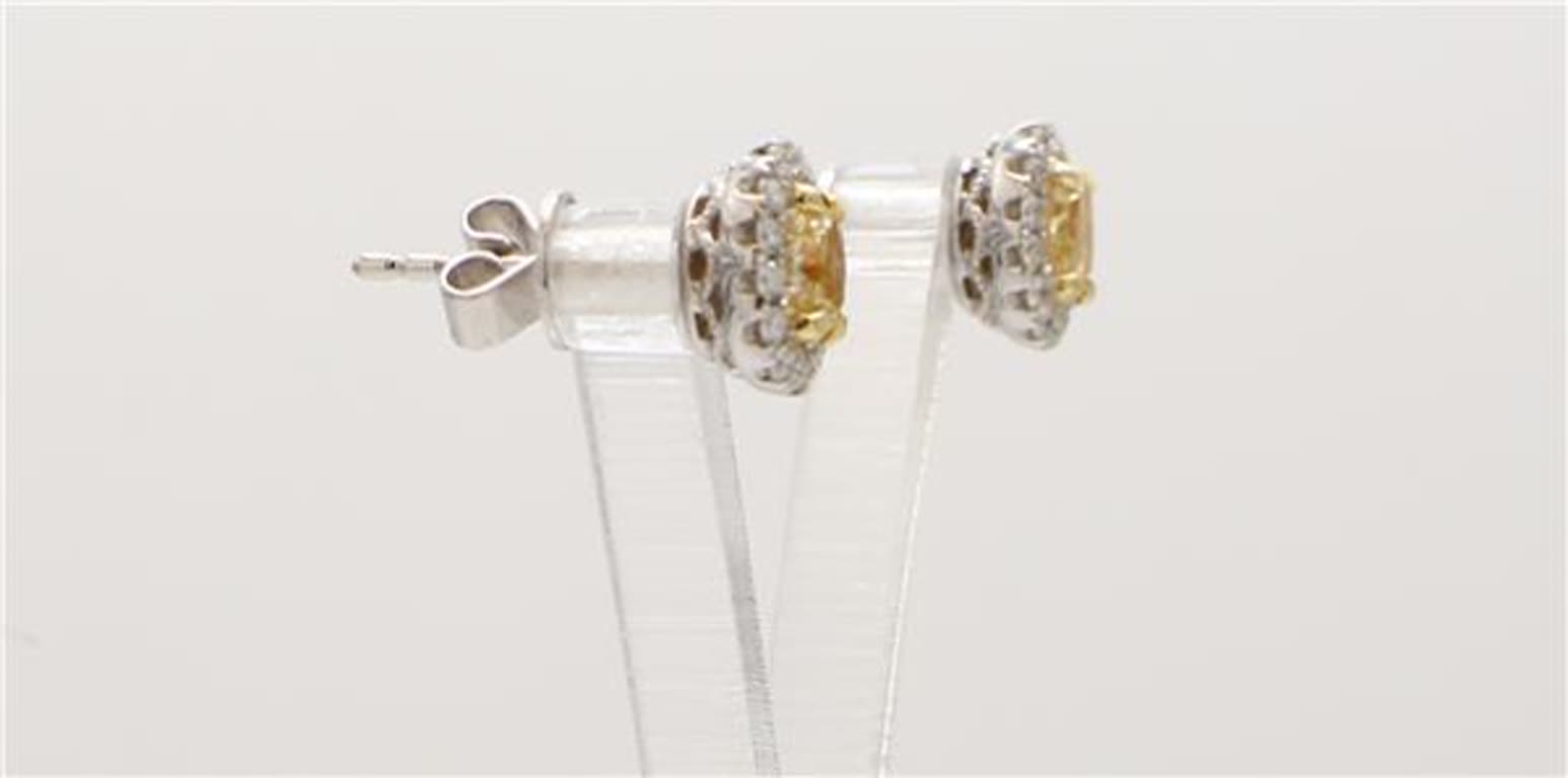 Natural Yellow Oval and White Diamond 1.26 Carat TW Gold Stud Earrings