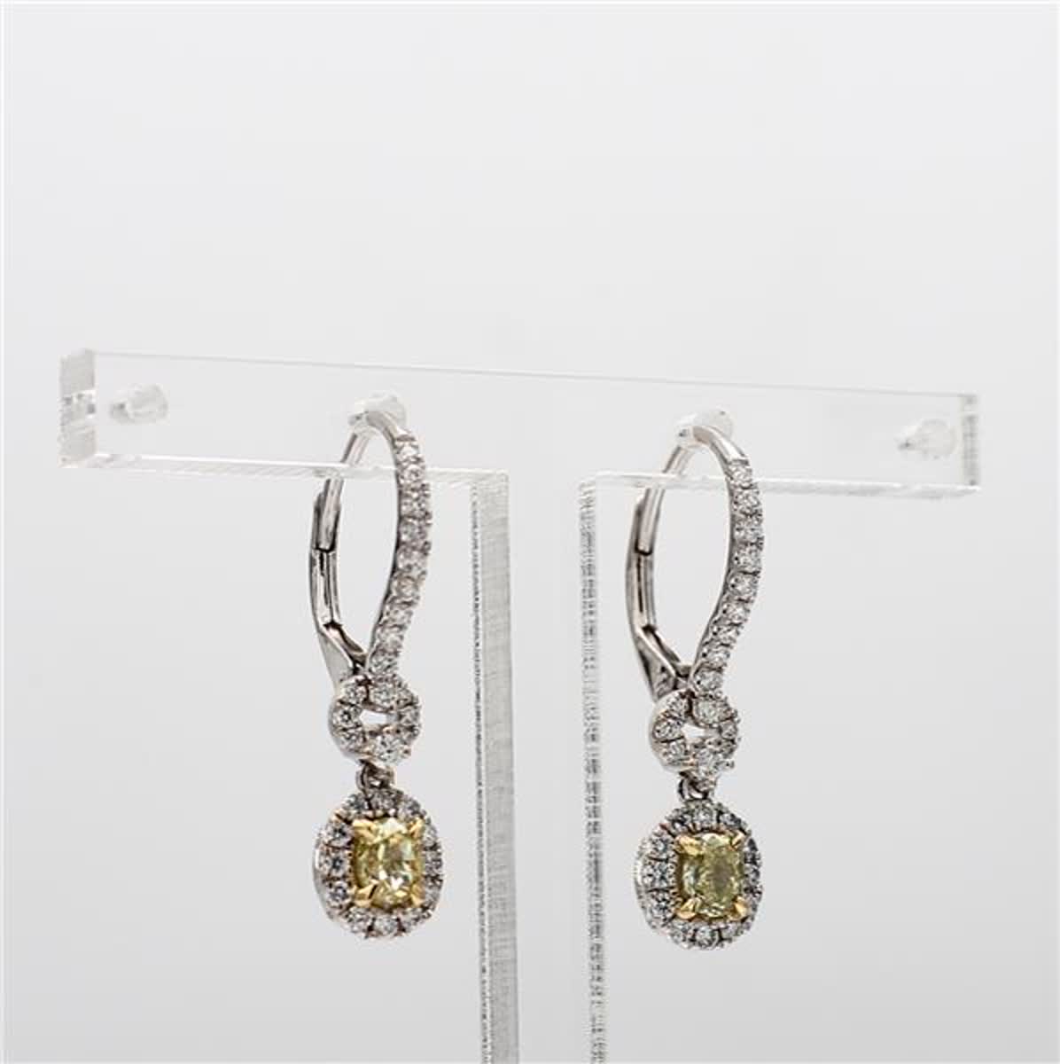 Natural Yellow Oval and White Diamond Gold .79 Carat TW Drop Earrings