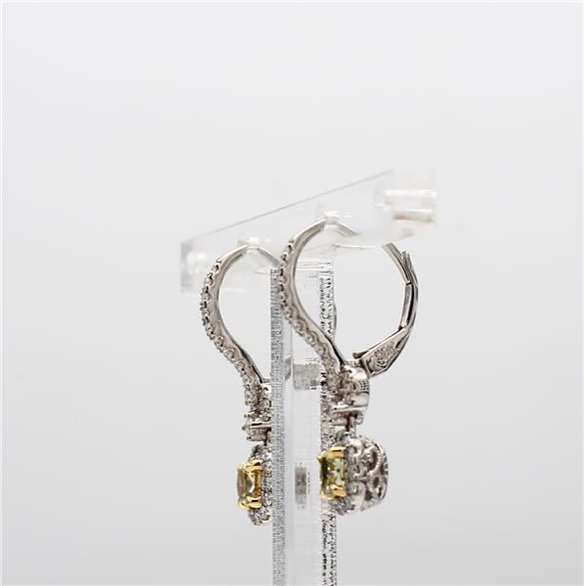 Natural Yellow Oval and White Diamond Gold .79 Carat TW Drop Earrings