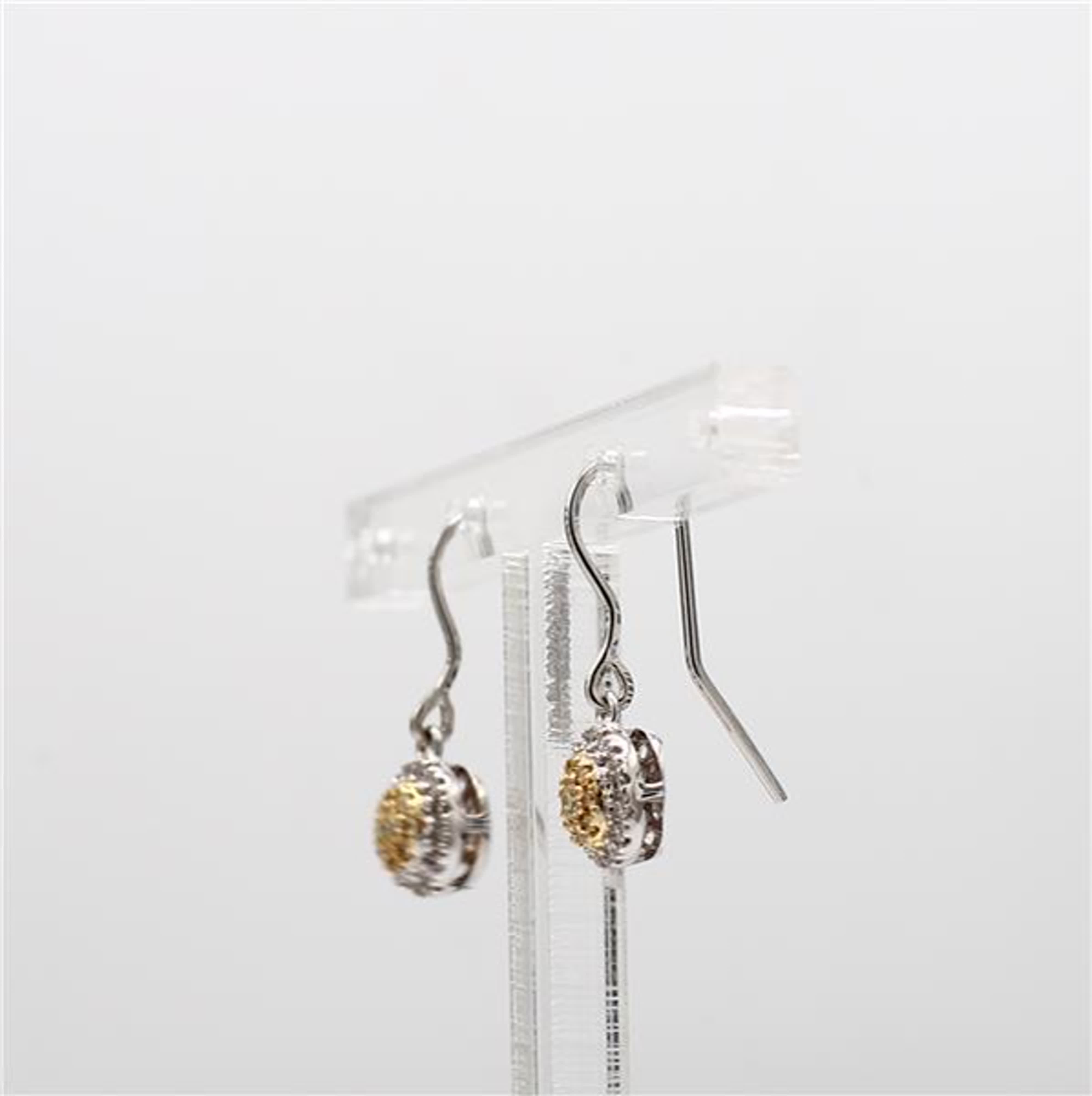 Natural Yellow Round and White Diamond .21 Carat TW Gold Cluster Earrings