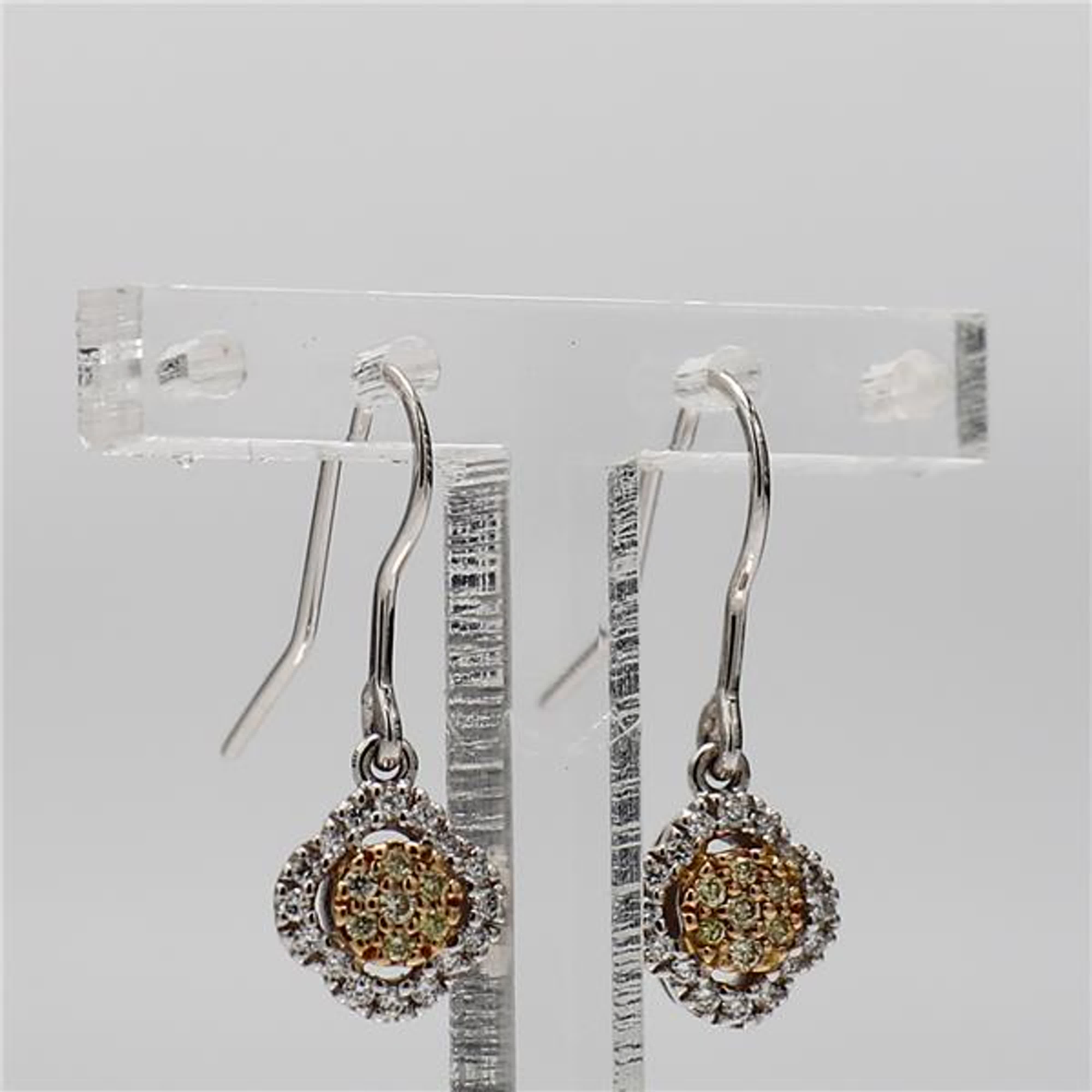 Natural Yellow Round and White Diamond .17 Carat TW Gold Cluster Earrings