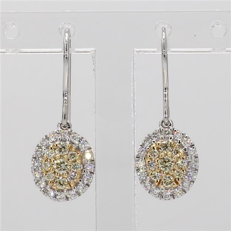 Natural Yellow Round and White Diamond .37 Carat TW Gold Cluster Earrings