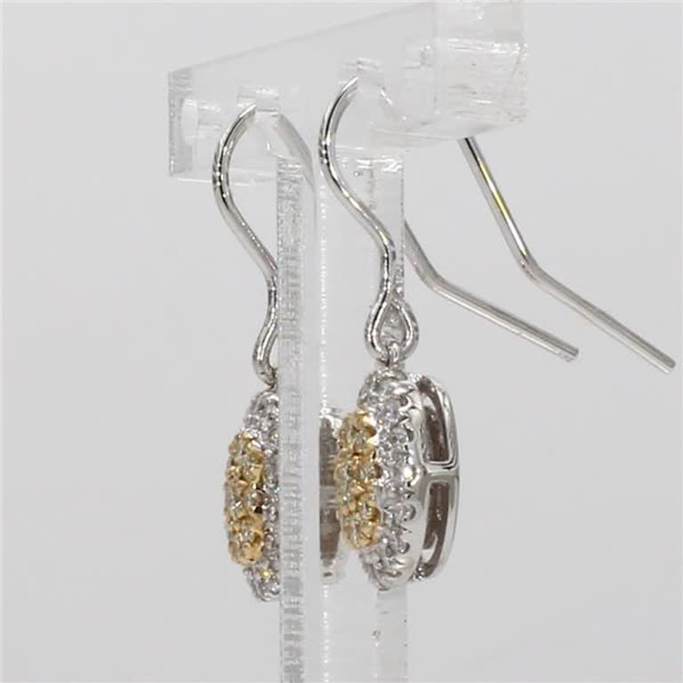 Natural Yellow Round and White Diamond .37 Carat TW Gold Cluster Earrings
