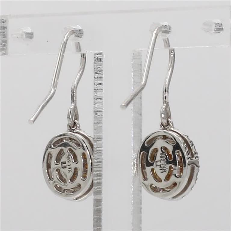 Natural Yellow Round and White Diamond .37 Carat TW Gold Cluster Earrings