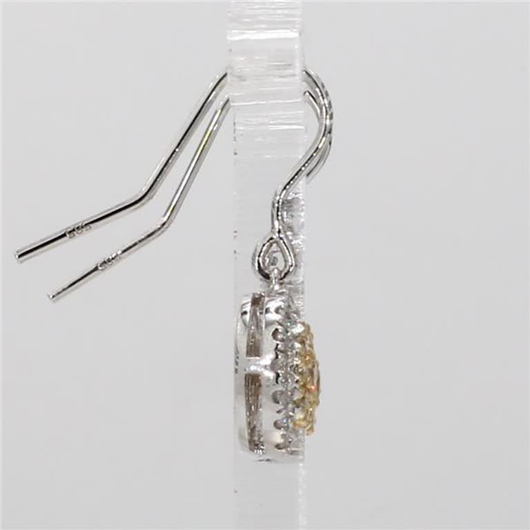 Natural Yellow Round and White Diamond .37 Carat TW Gold Cluster Earrings