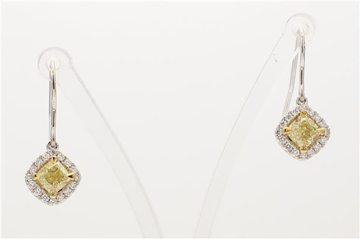 Natural Yellow Radiant and White Diamond .90 Carat TW Gold Dangle Earrings