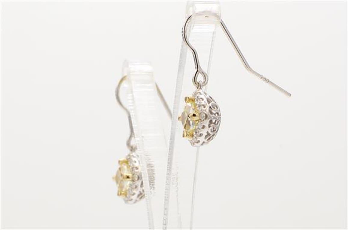 Natural Yellow Radiant and White Diamond .90 Carat TW Gold Dangle Earrings