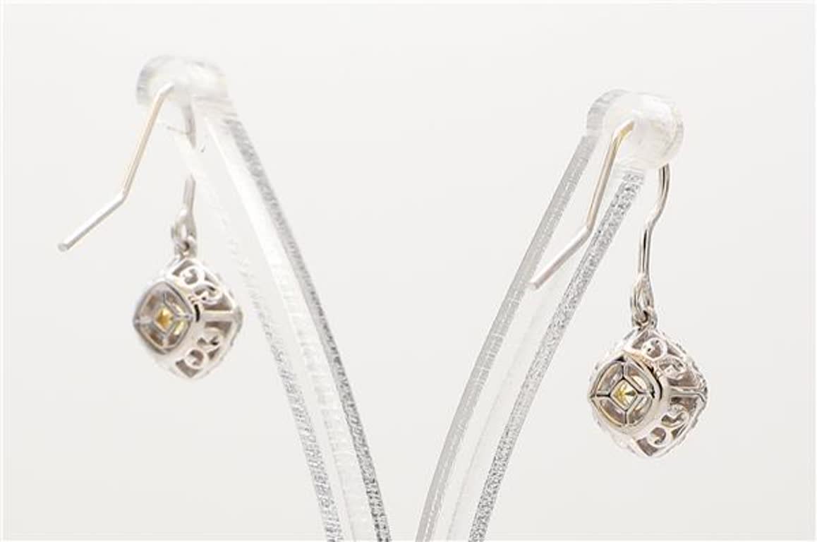 Natural Yellow Radiant and White Diamond .90 Carat TW Gold Dangle Earrings