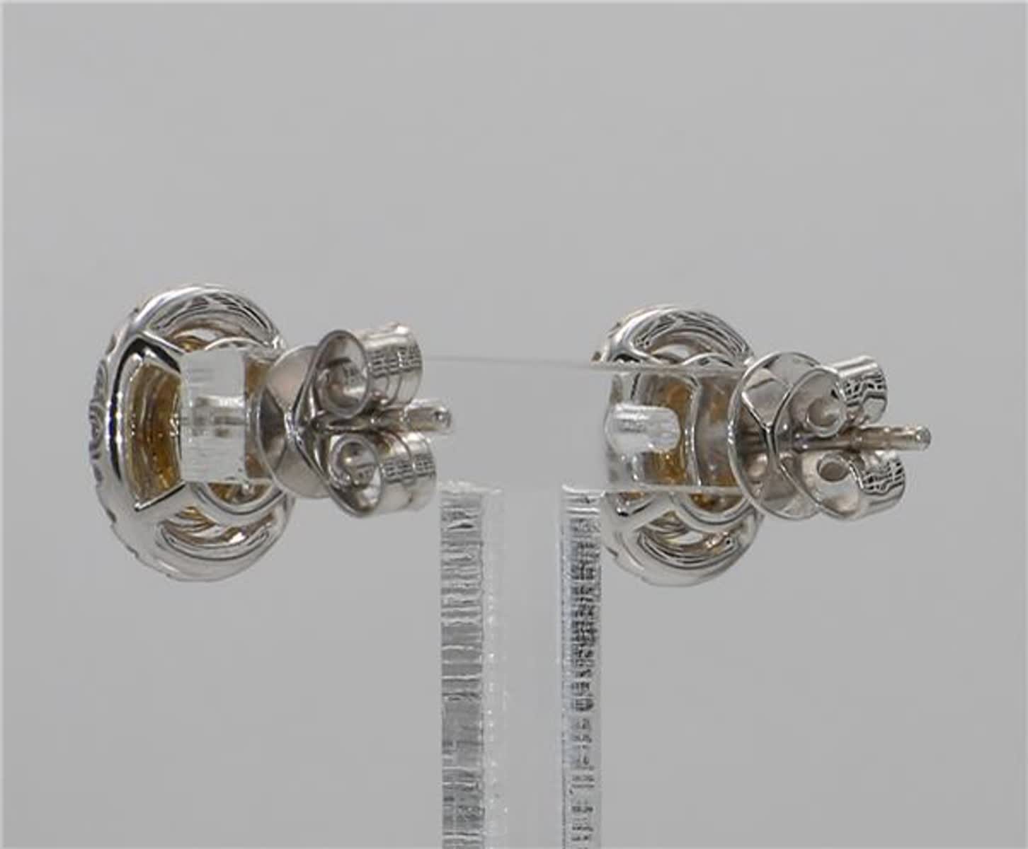 Natural Yellow Oval and White Diamond .94 Carat TW Gold Stud Earrings