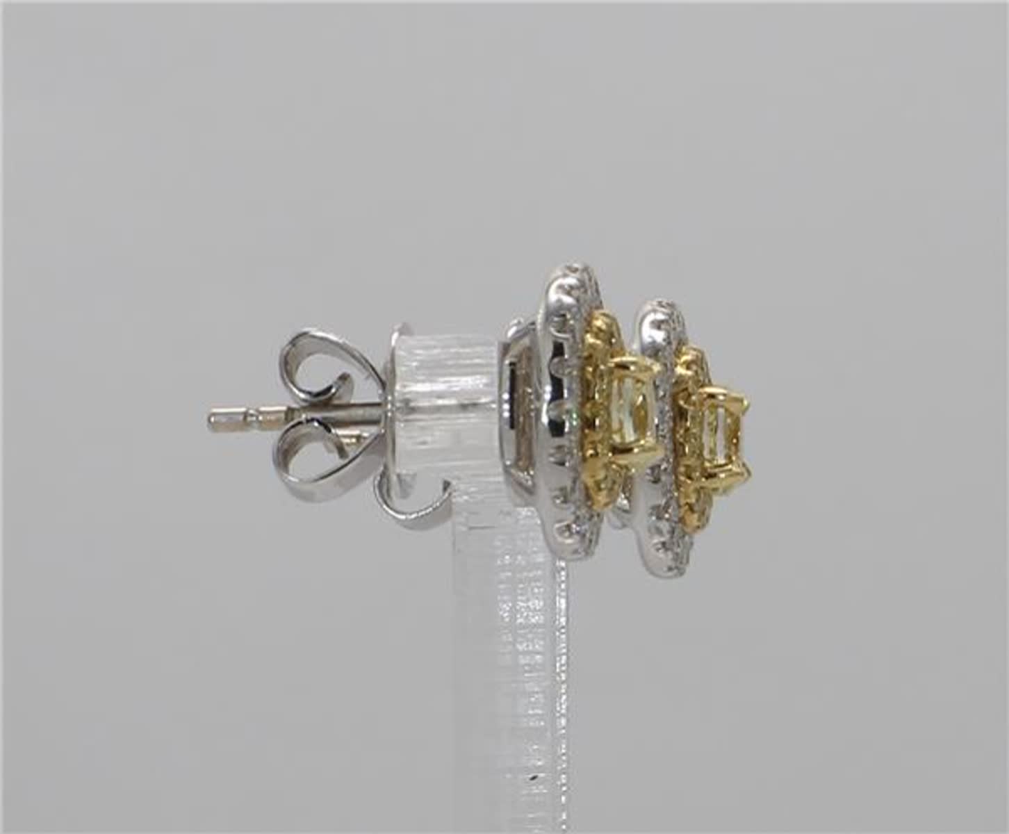 Natural Yellow Oval and White Diamond .94 Carat TW Gold Stud Earrings